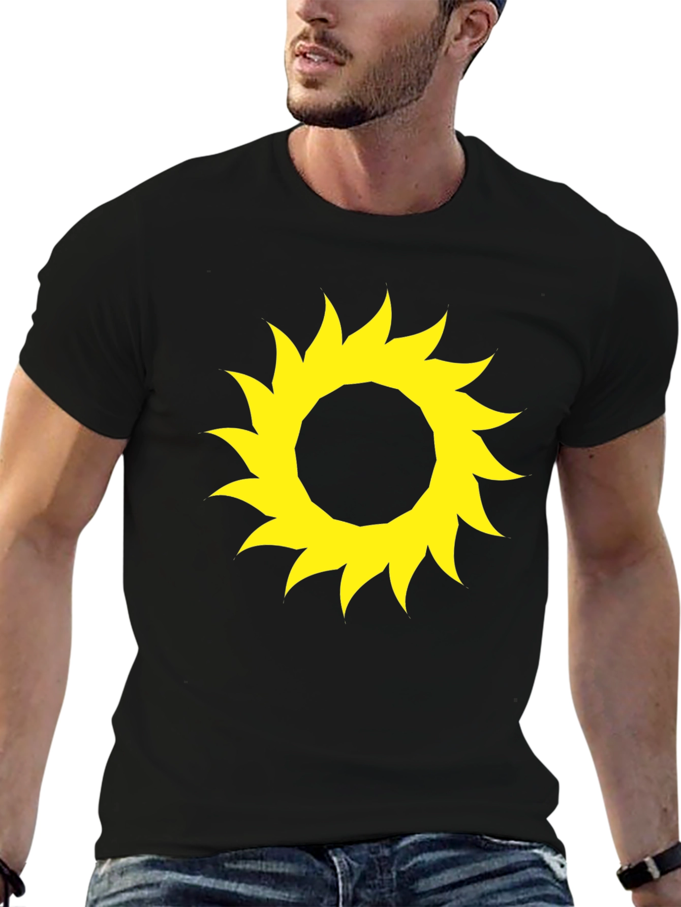 Black Black T-Shirt with Yellow Sun Design view 6