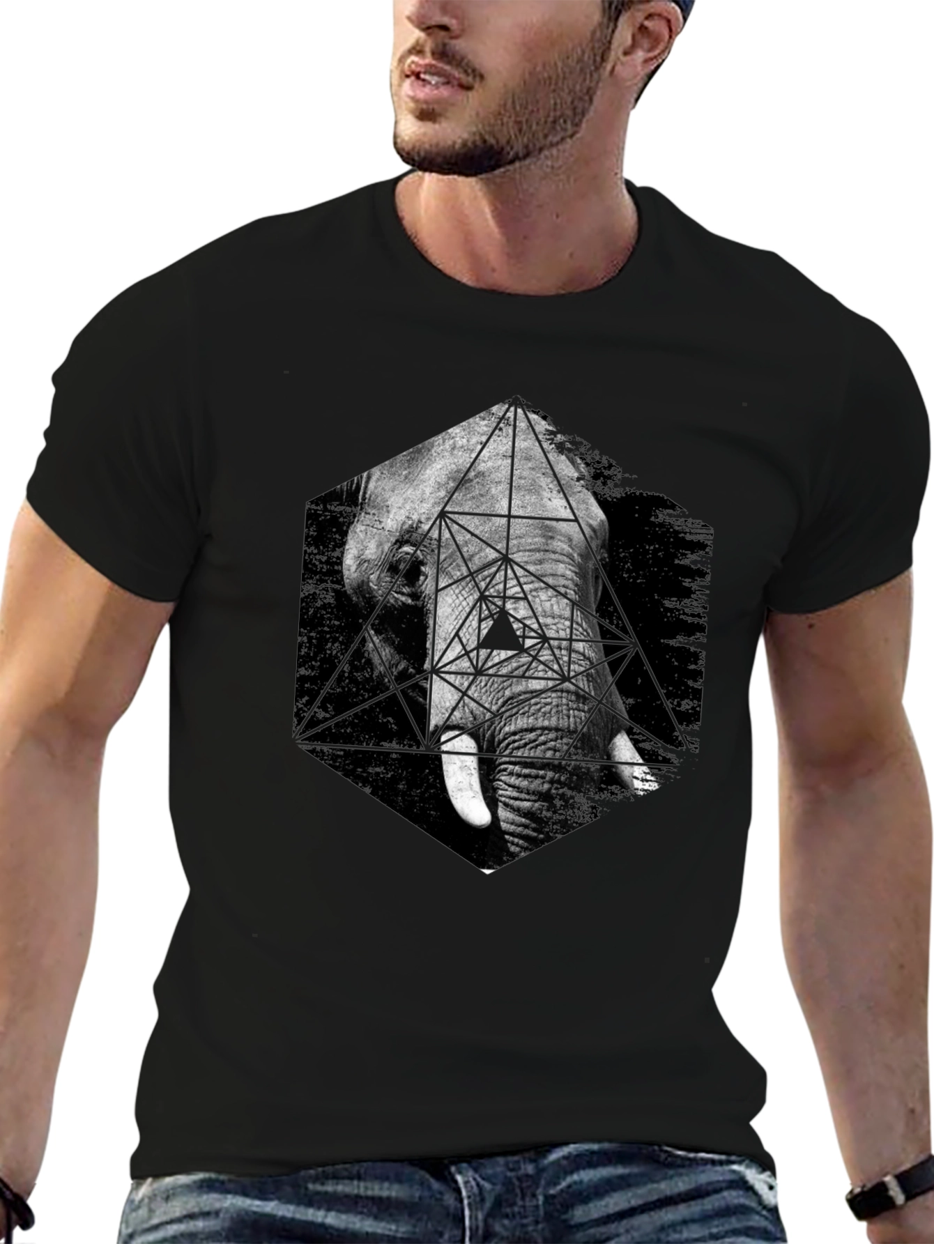 Black Geometric Elephant Graphic Tee view 6