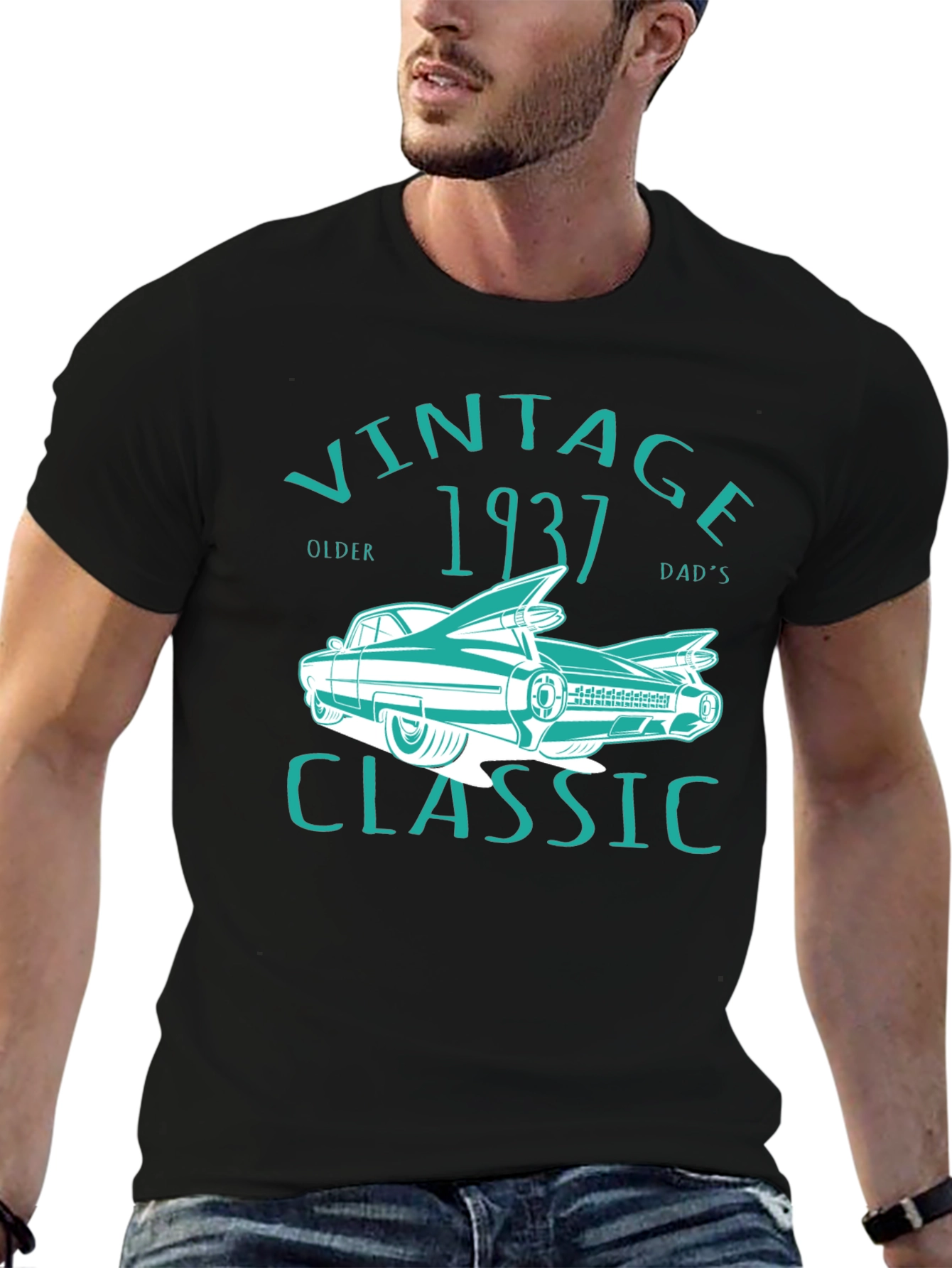 Black Vintage 1937 Classic Car T-Shirt view 6
