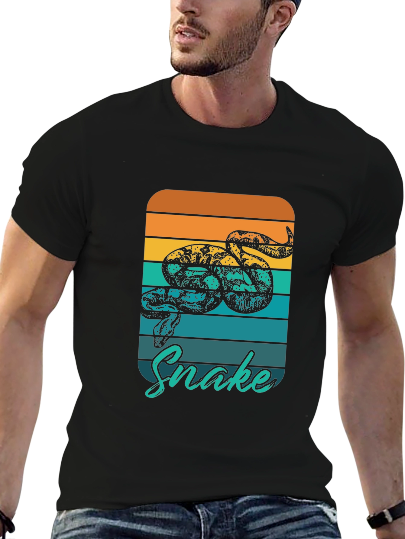 Black Retro Snake Graphic T-Shirt - Stylish Reptile Tee view 6
