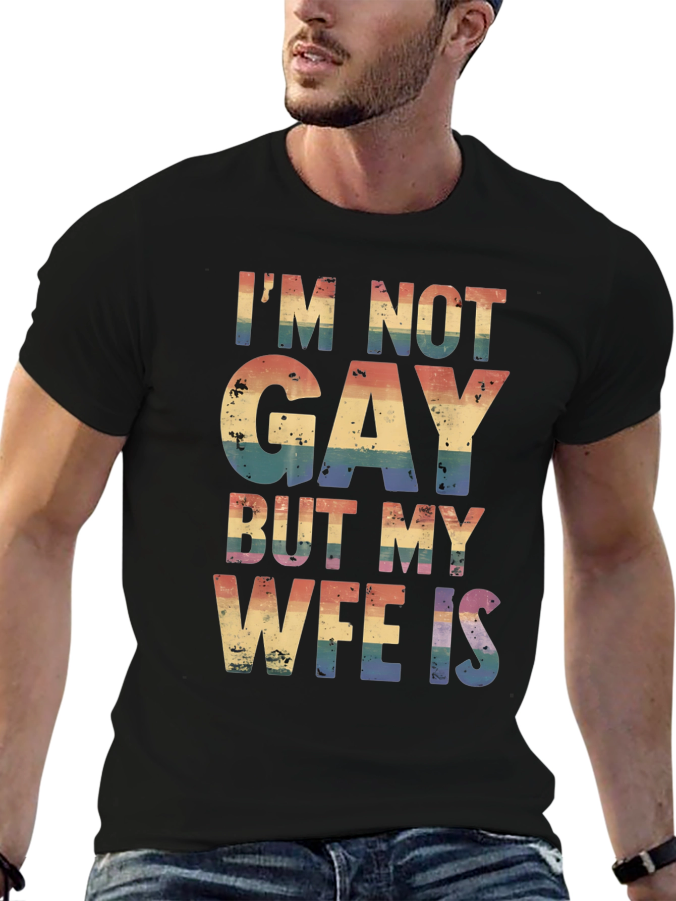 Black I'm Not Gay But My Wife Is T-Shirt view 6