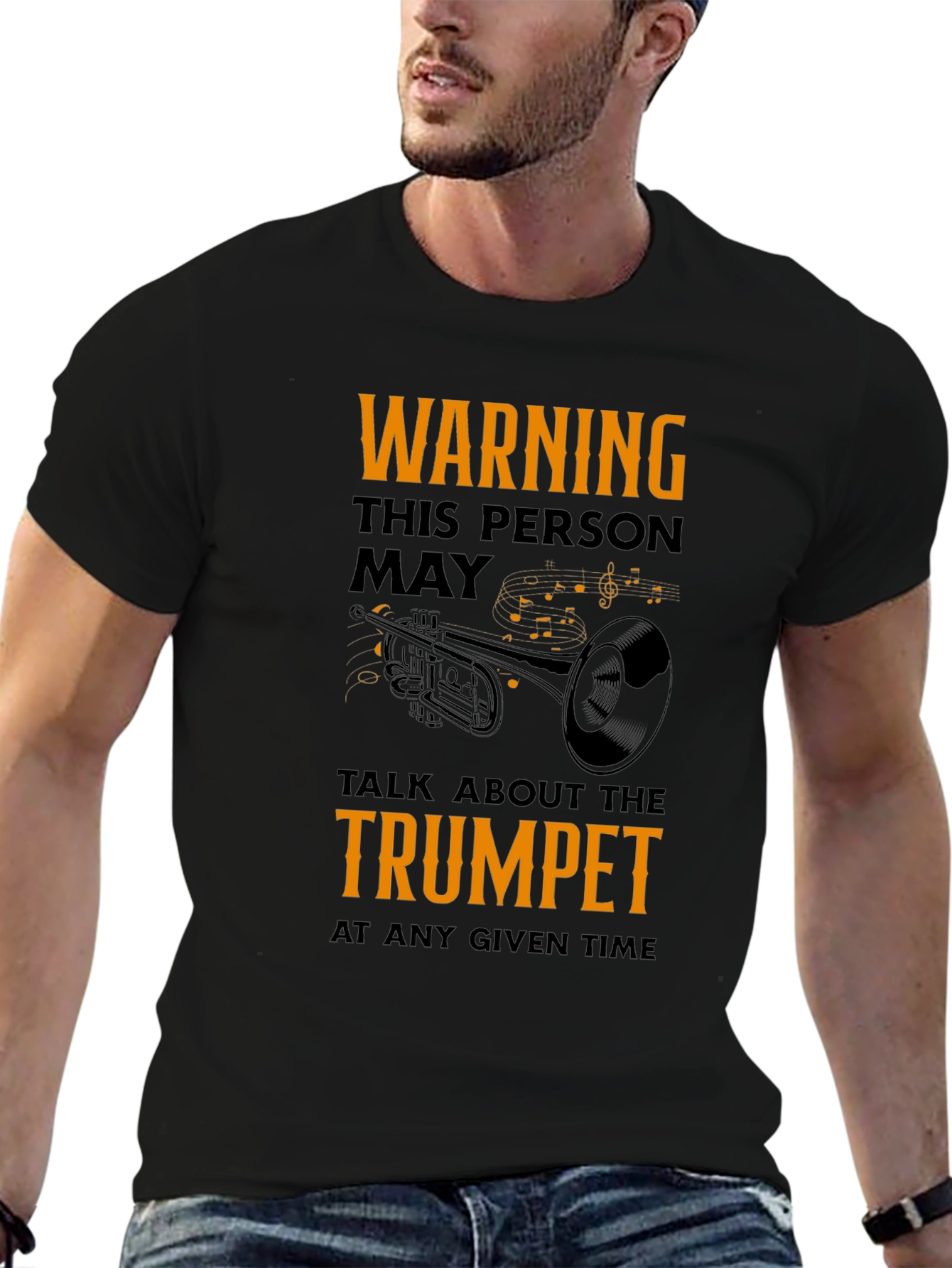 Black Warning Trumpet Player T-Shirt view 6