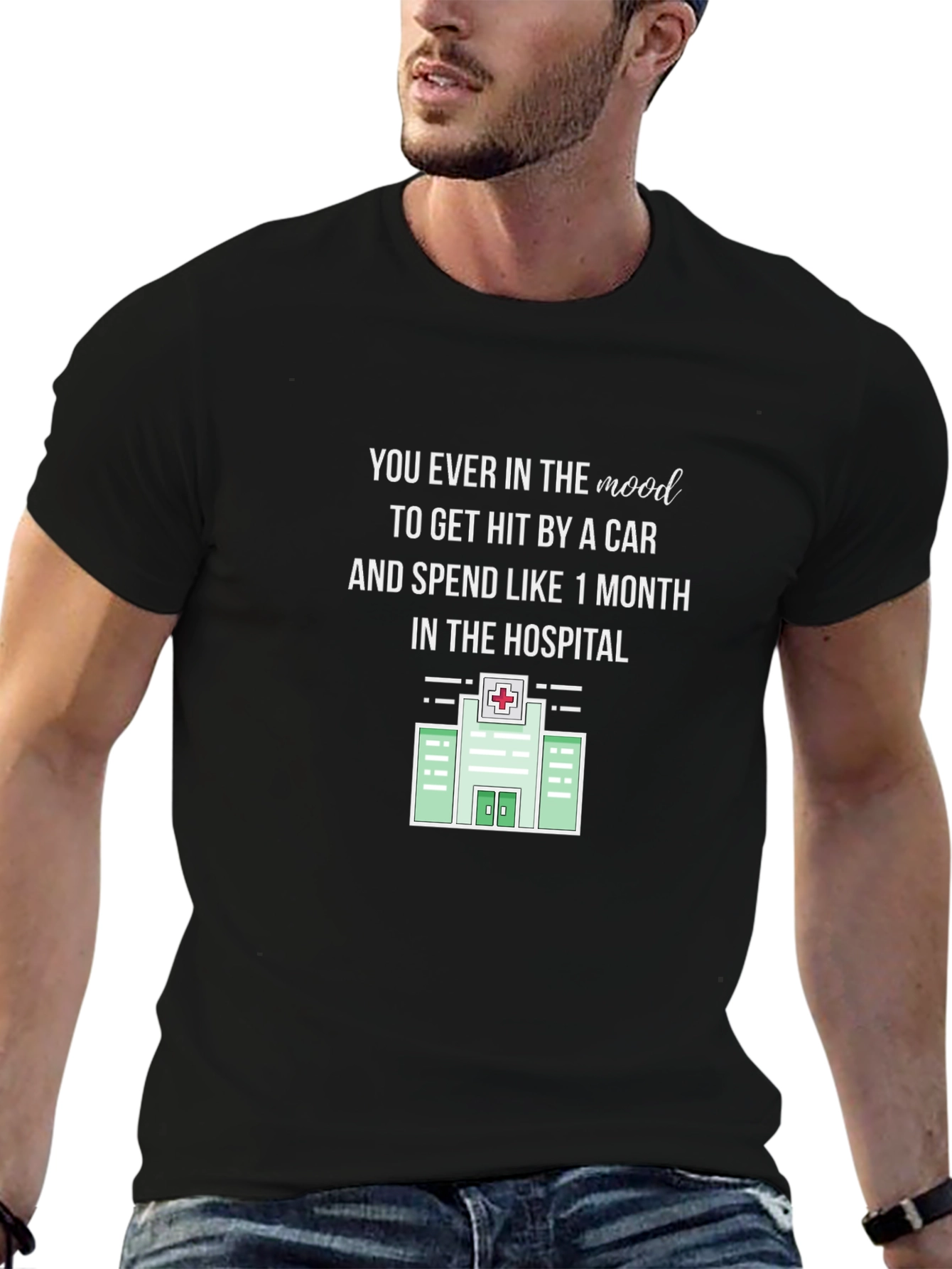 Black Humorous "Hit By A Car" T-Shirt view 6