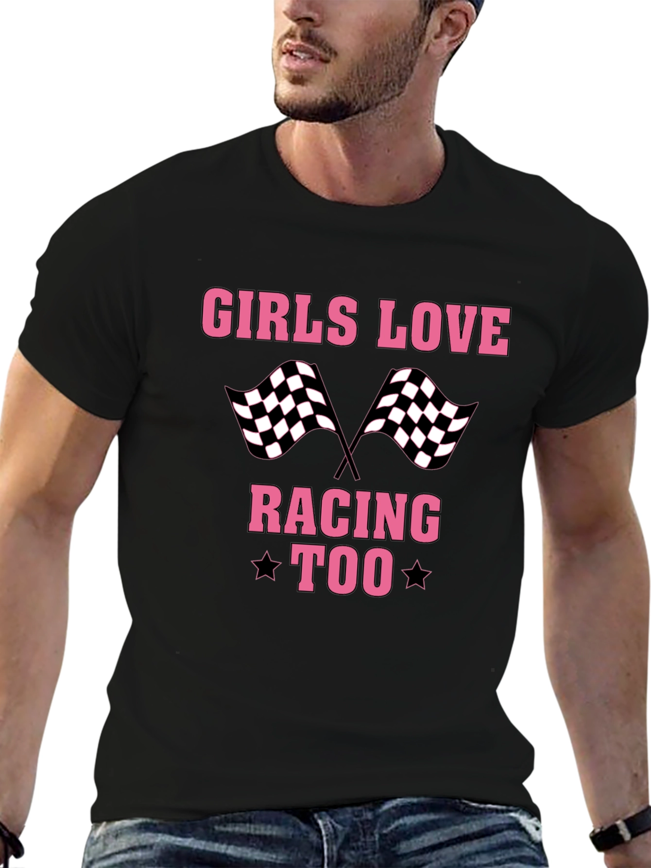 Black Girls Love Racing Too T-Shirt - Black view 6