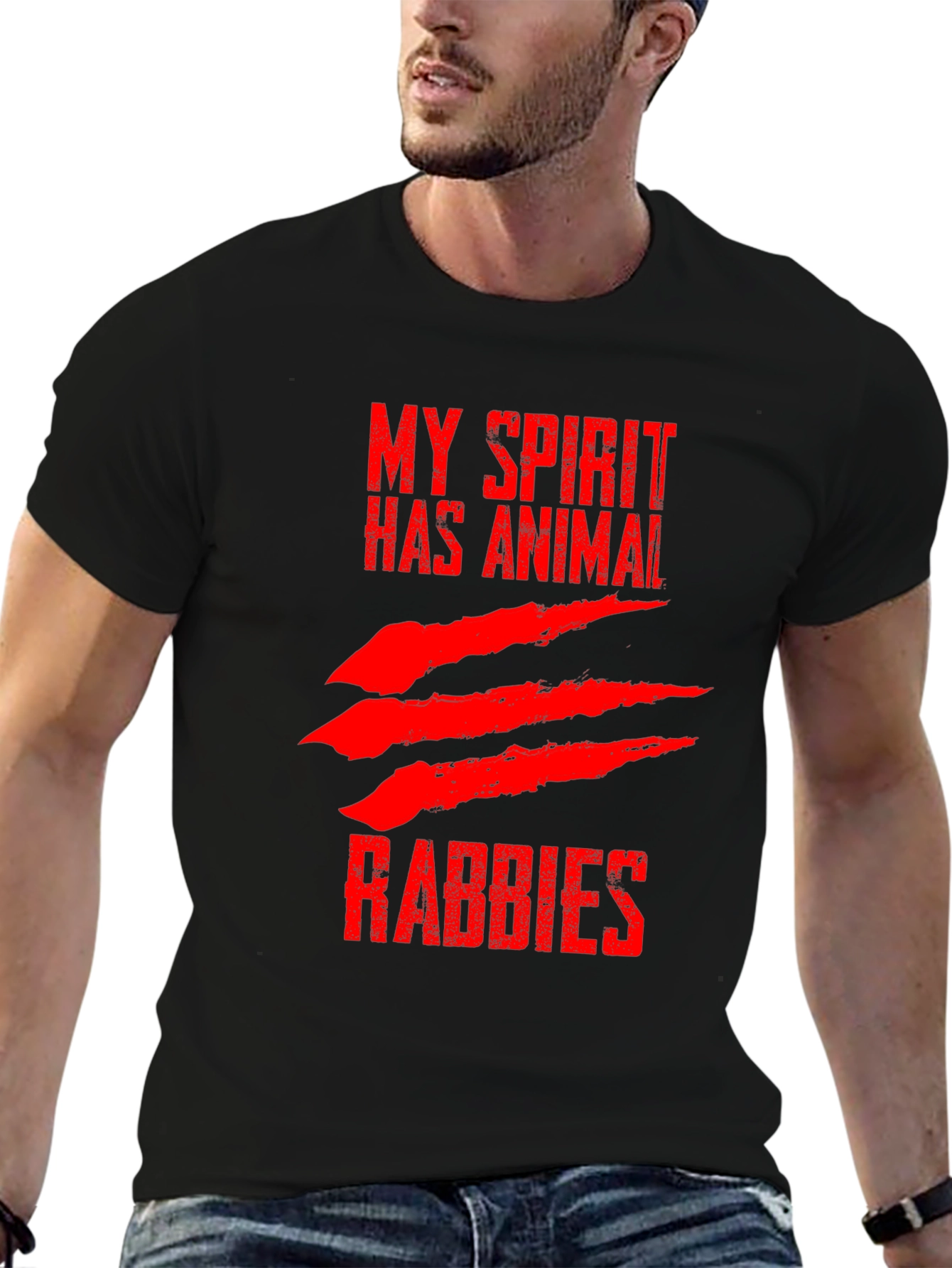 Black My Spirit Has Animal Rabbies Graphic T-Shirt view 6