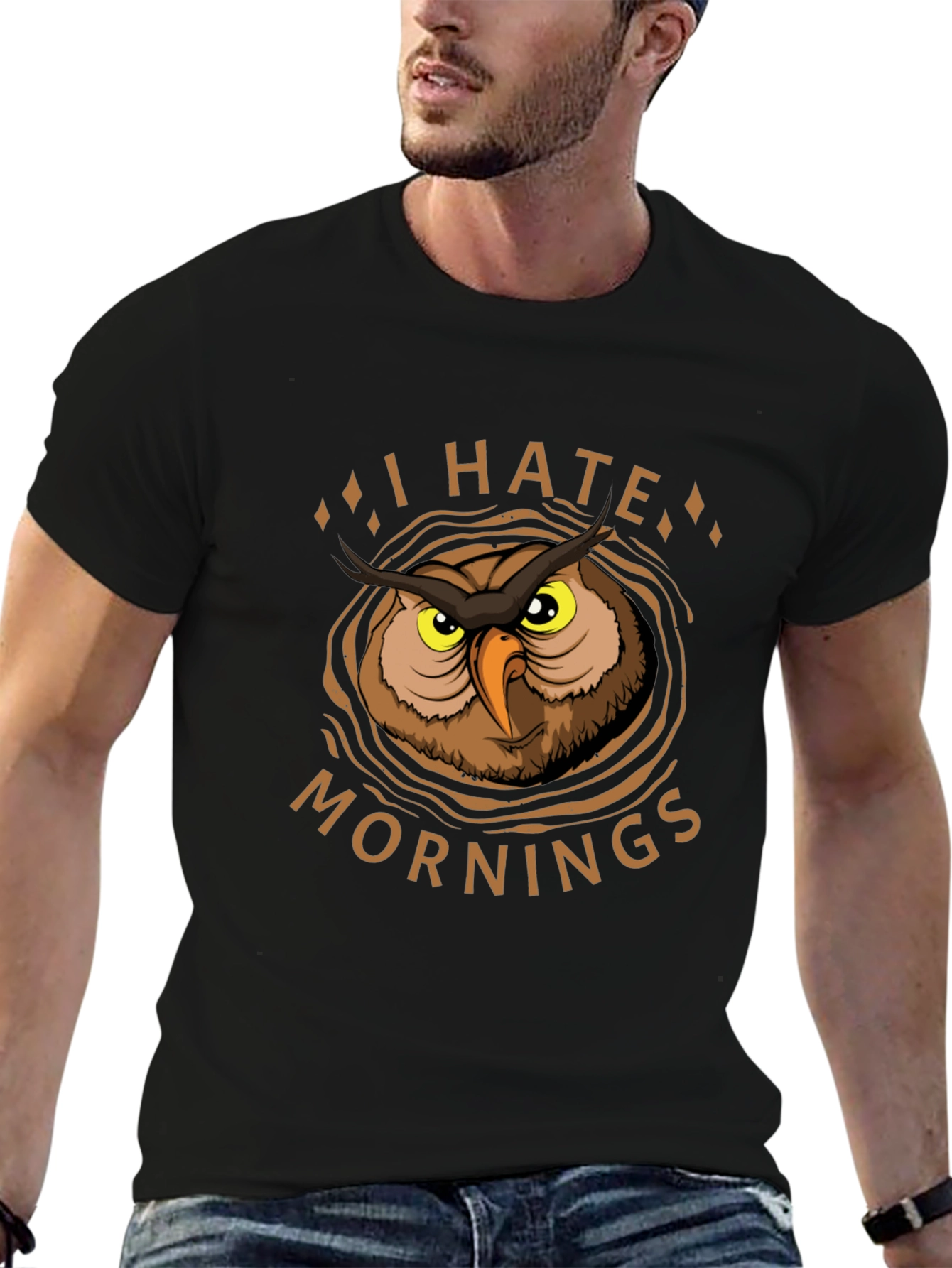 Black I Hate Mornings Owl Graphic T-Shirt view 6