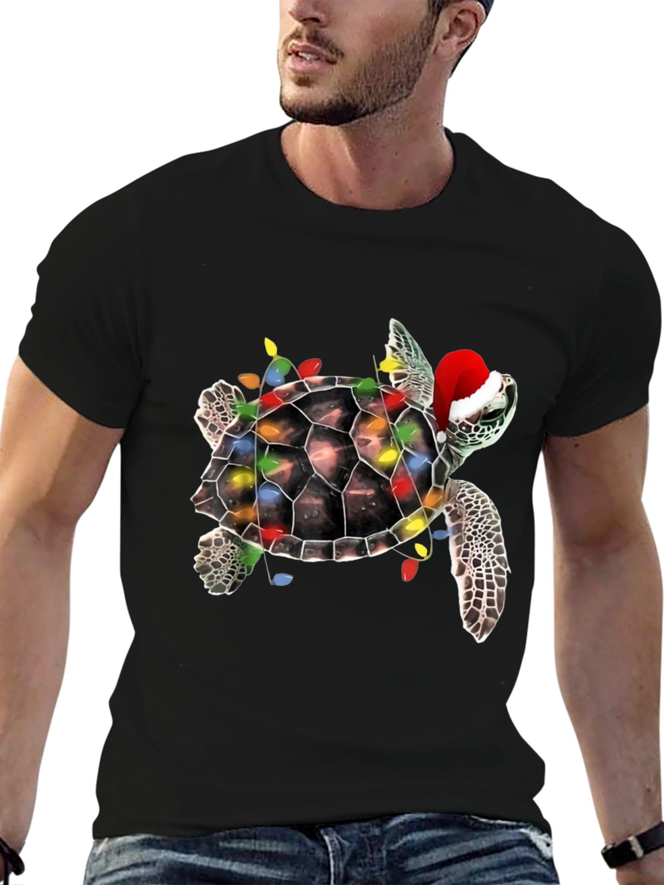 Black Festive Turtle Christmas T-Shirt view 6