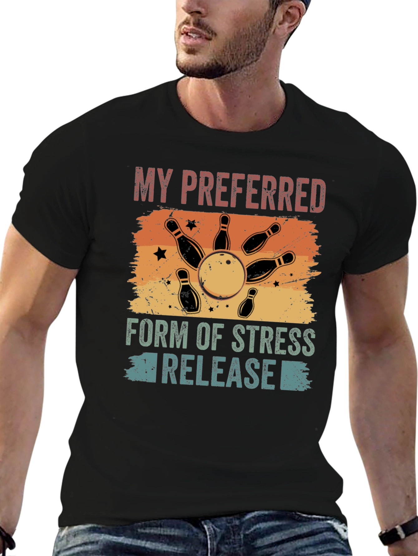 Black Bowling Stress Relief Graphic Tee view 6