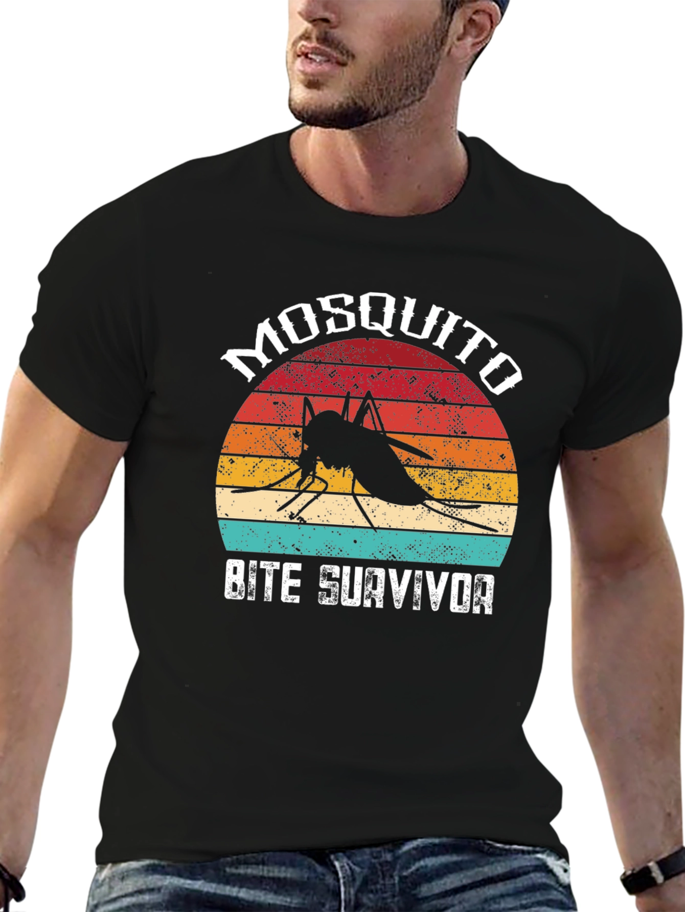 Black Mosquito Bite Survivor T-Shirt - Vintage Style  view 6
