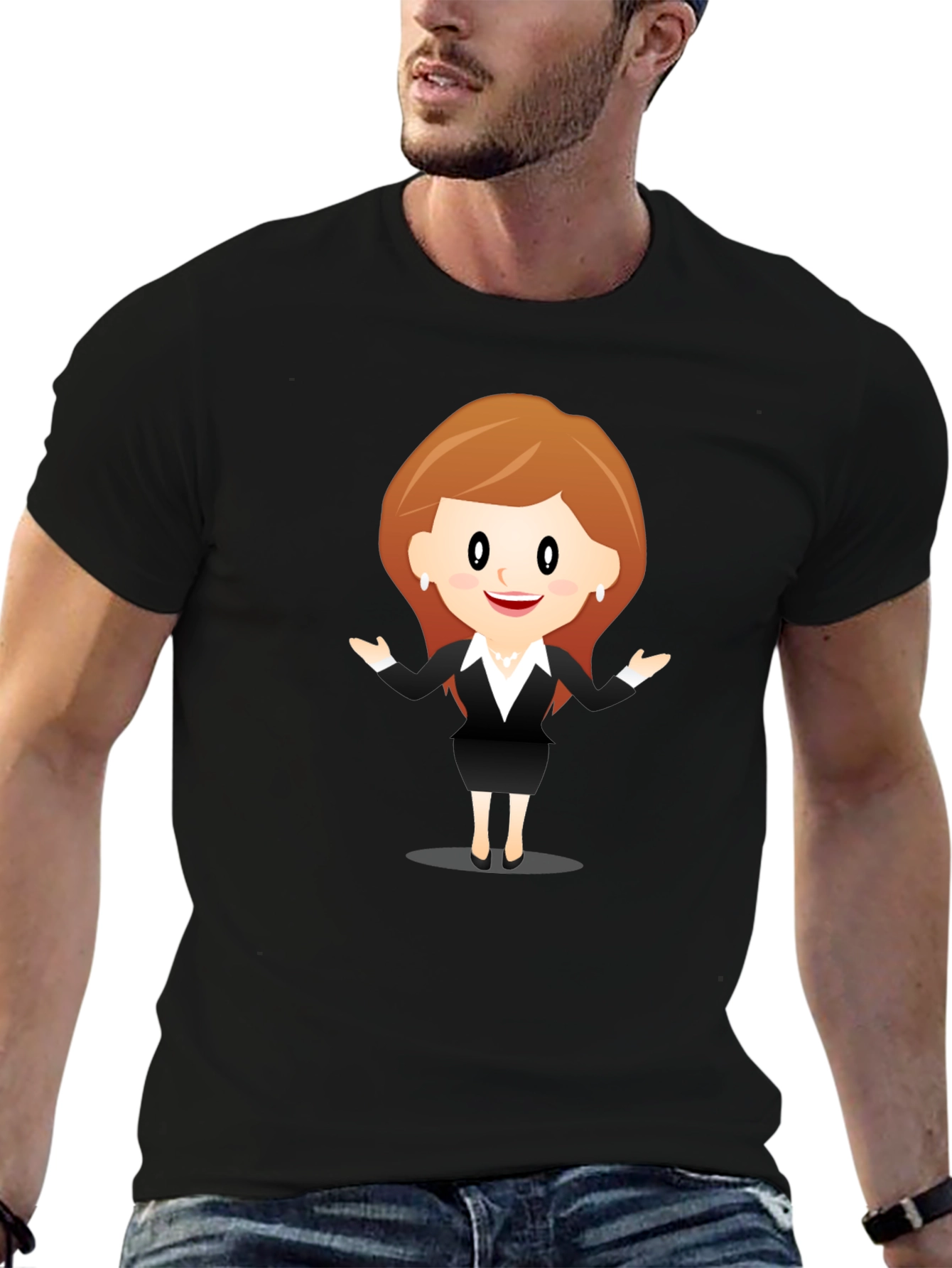 Black Cartoon Businesswoman Black T-Shirt view 6