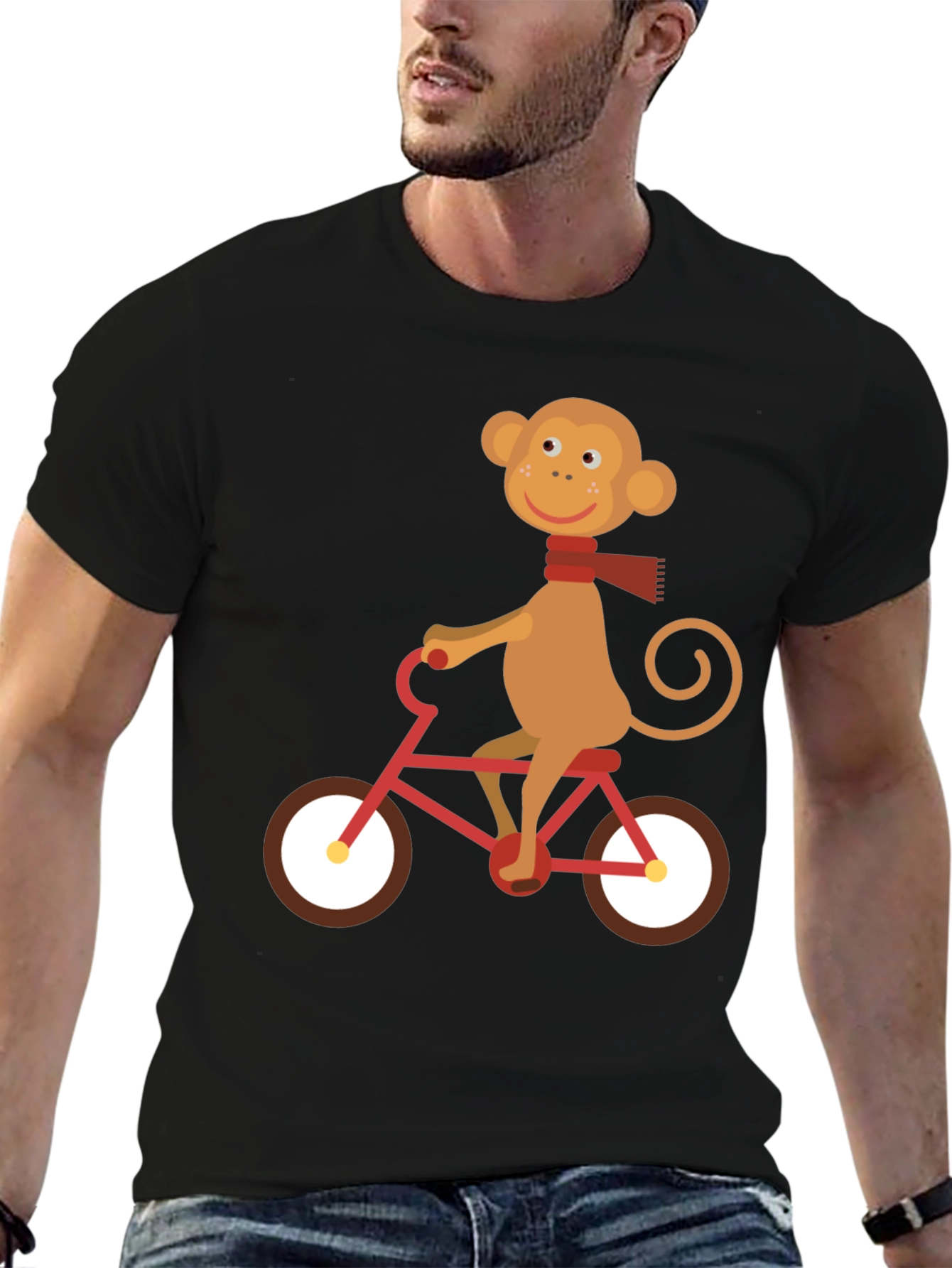 Black Monkey on Bike Graphic Tee - Fun & Unique Design view 6