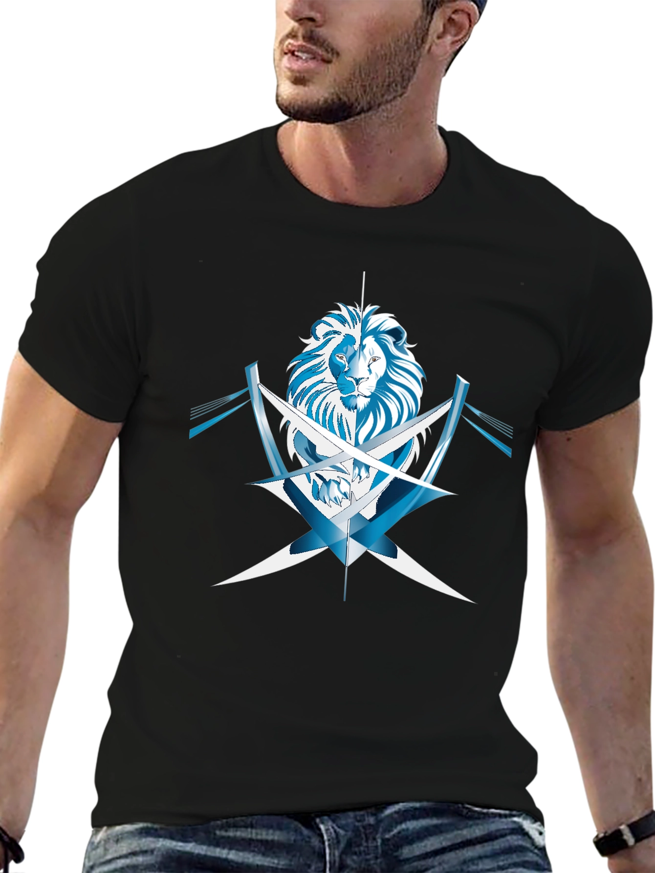 Black Lion Graphic Print Black T-Shirt view 6