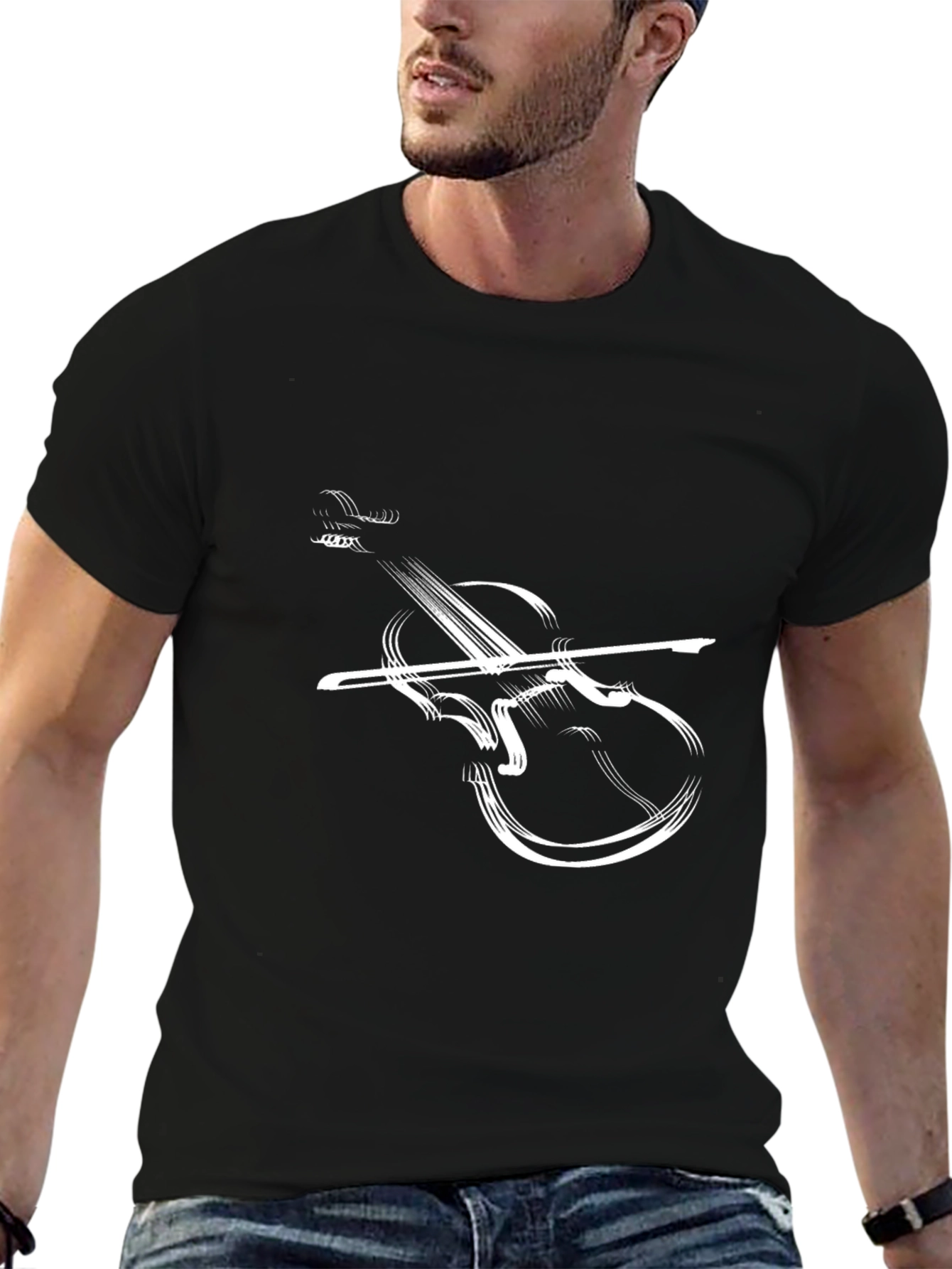 Black Violin Graphic Tee - Black Stylish Music T-Shirt view 6