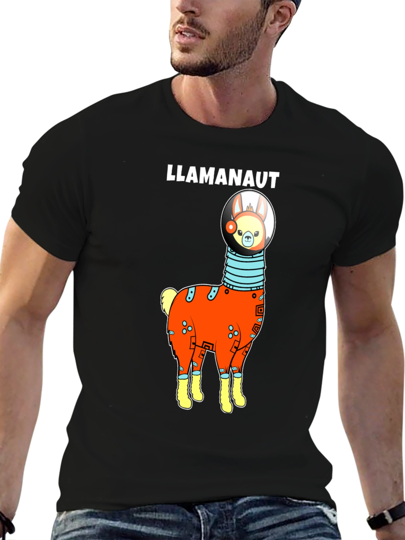 Black Llama Astronaut Graphic T-Shirt view 6