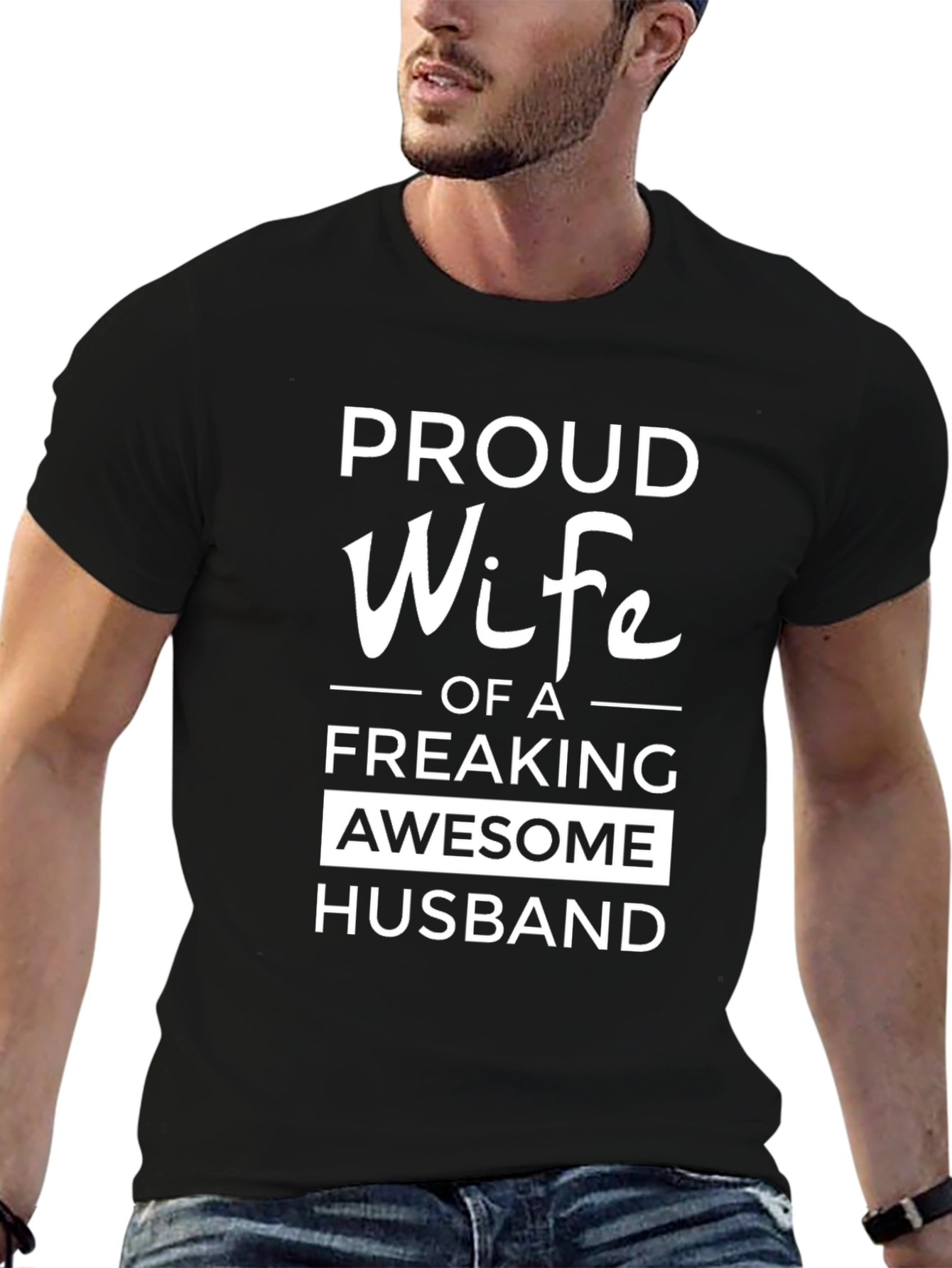 Black Proud Wife of an Awesome Husband Black T-Shirt view 6
