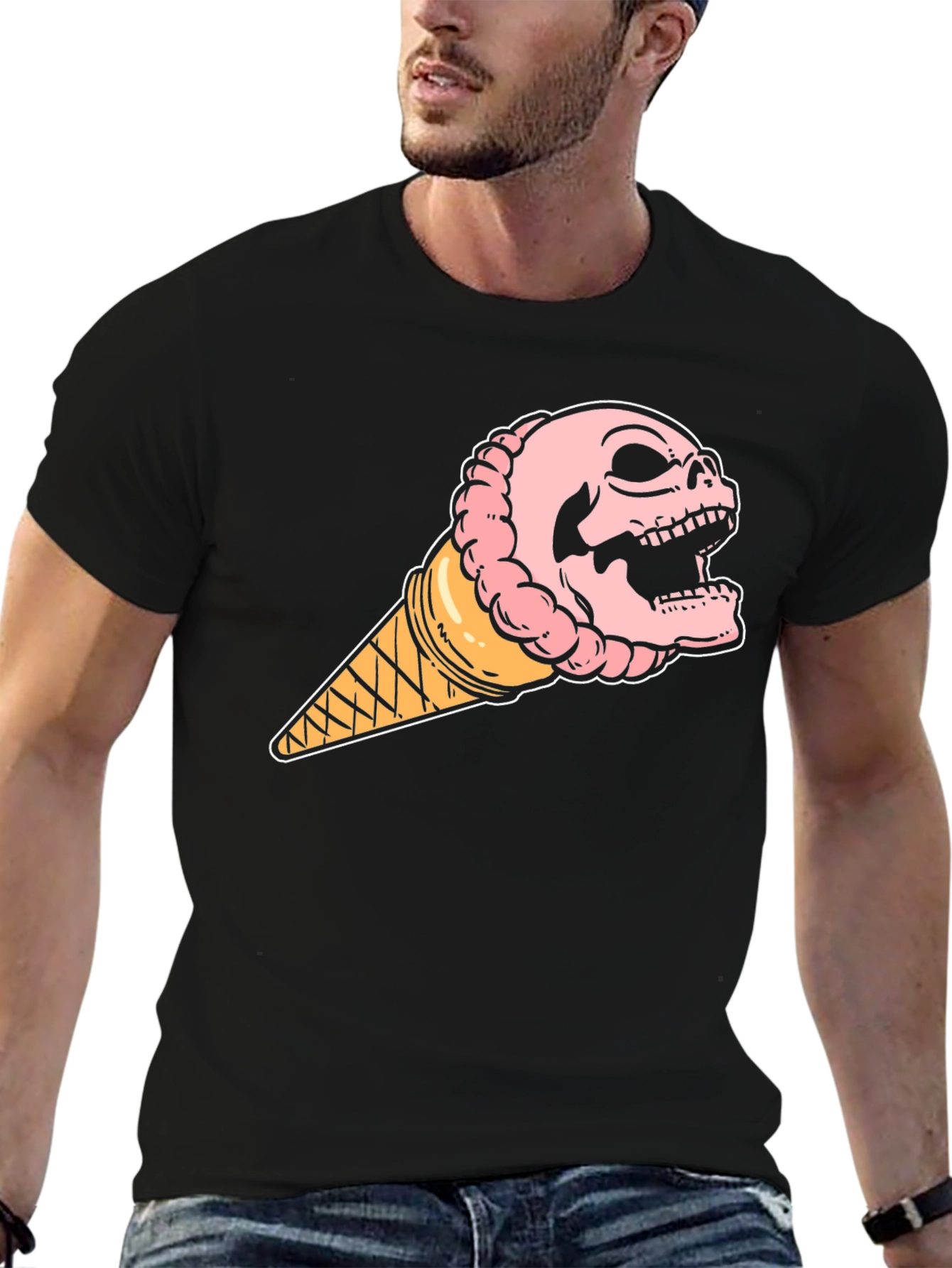 Black Skull Ice Cream T-Shirt - Unique Graphic Tee view 6