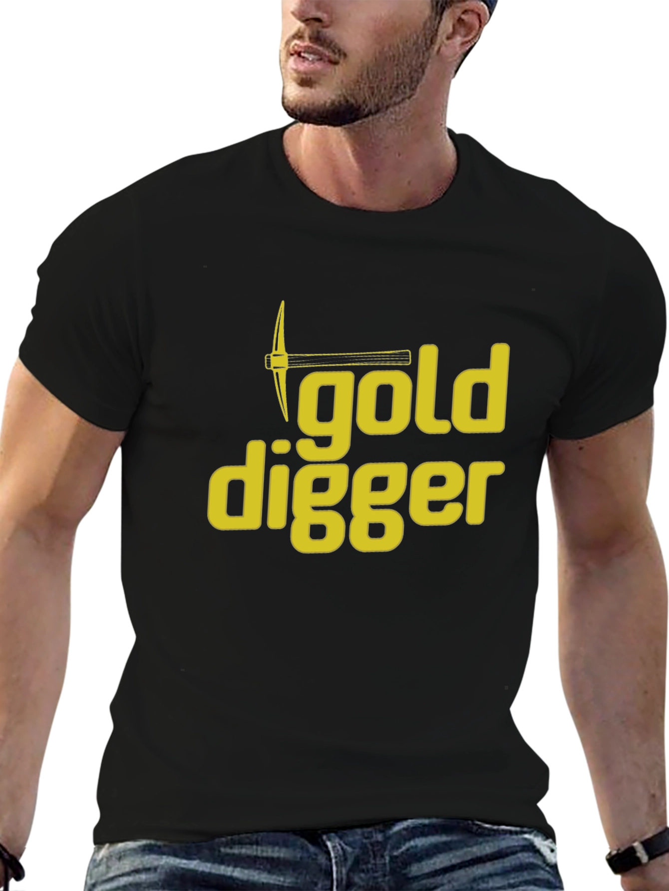 Black Gold Digger Graphic Tee - Humorous Crew Neck T-Shirt view 6