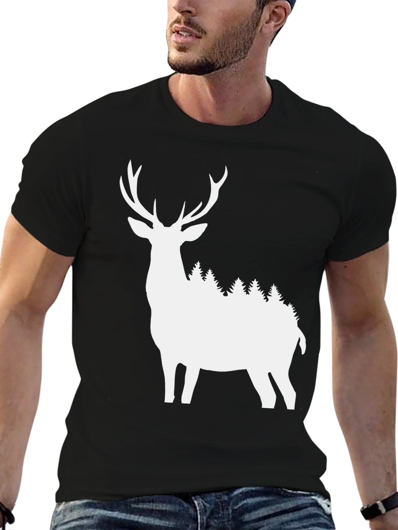 Black Deer Silhouette T-Shirt - Nature Inspired Graphic Tee view 6