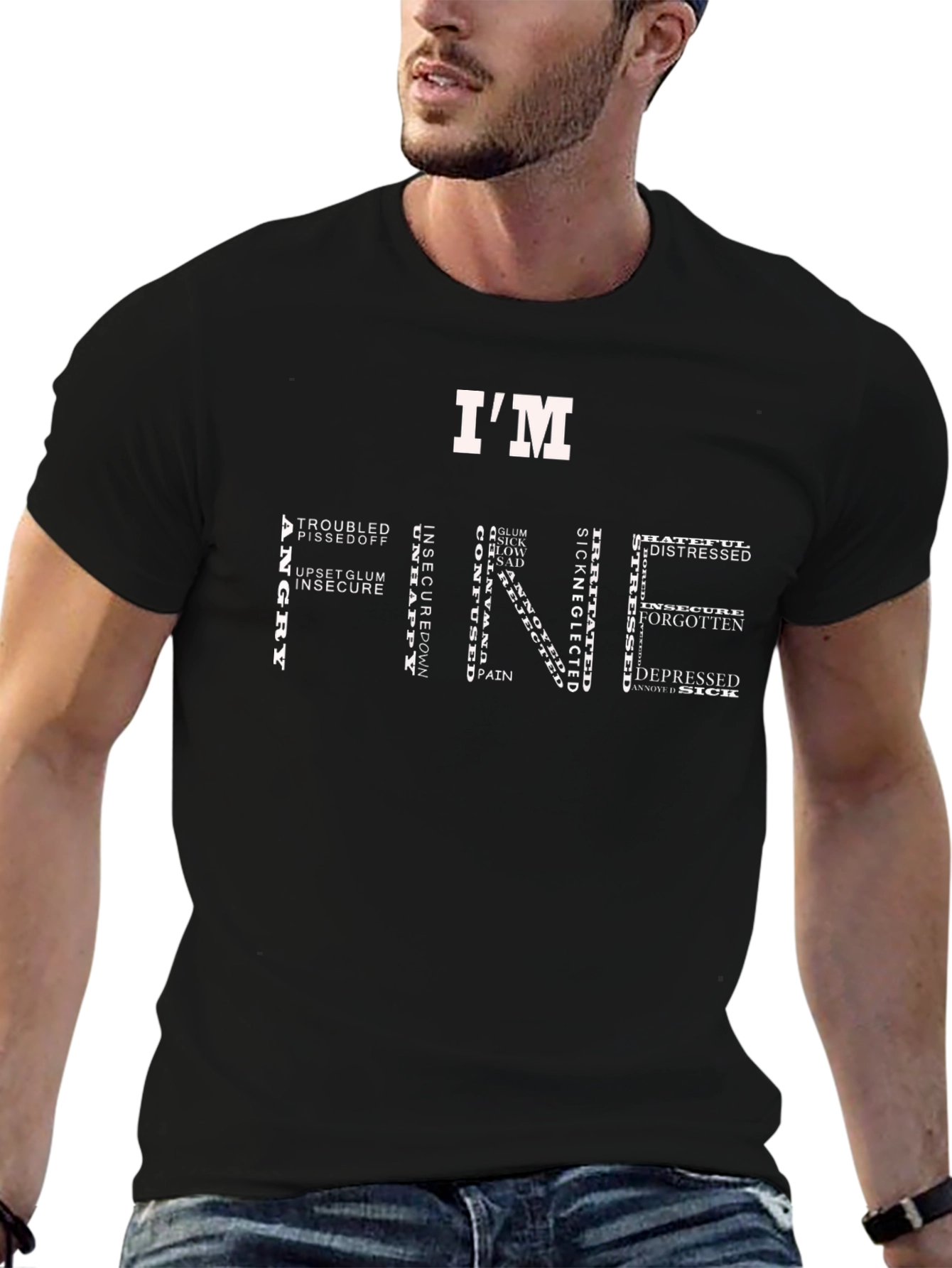 Black I'm Fine Graphic T-Shirt view 6