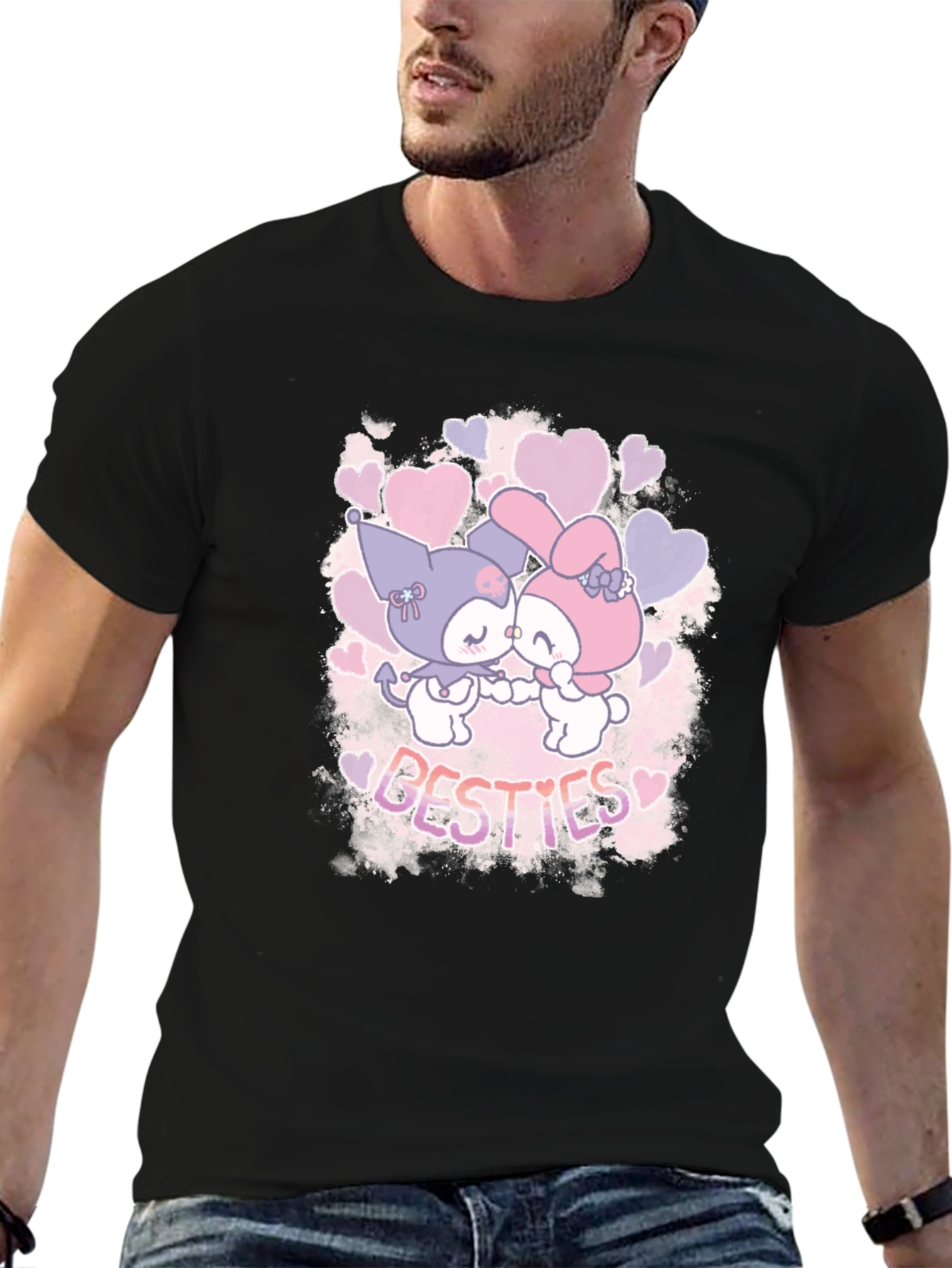 Black Kawaii Besties Graphic Tee - Cute Cartoon Shirt view 6