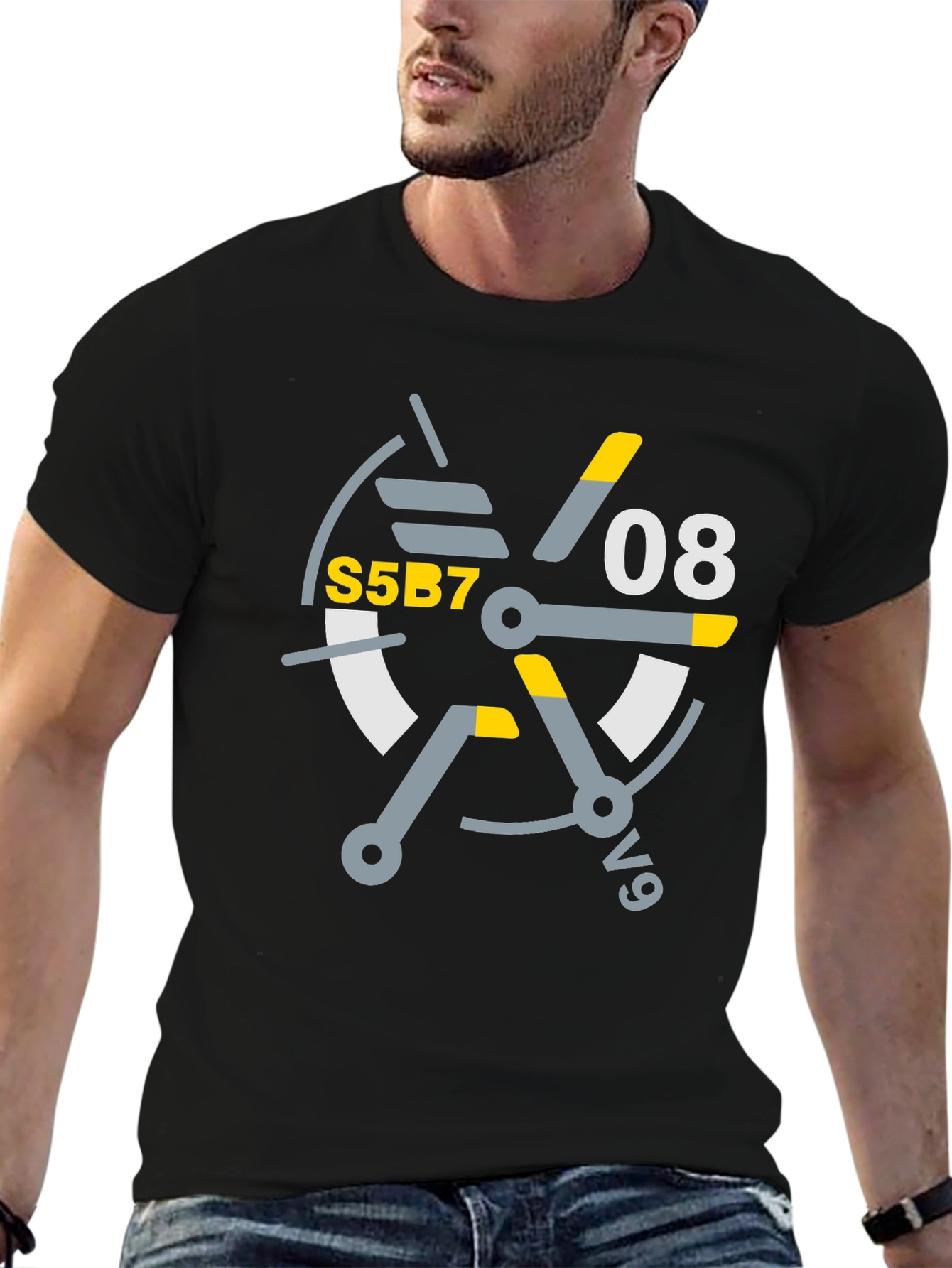 Black Abstract Graphic Tee - S5B7 08 v9 Design T-Shirt view 6