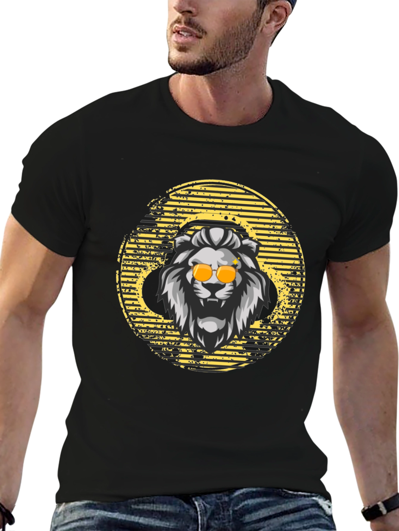 Black Cool Lion Graphic Tee view 6