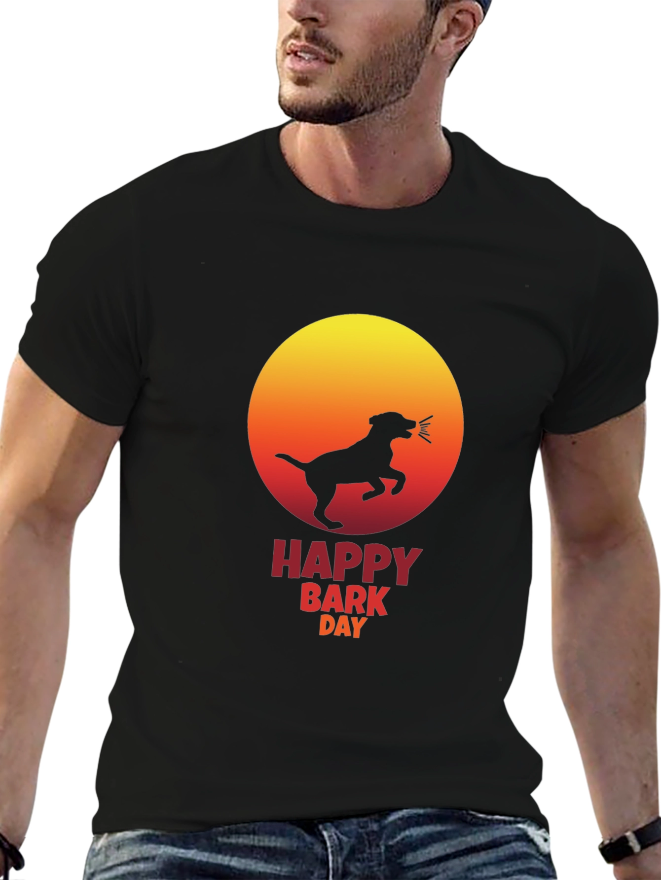 Black Happy Bark Day Black T-Shirt - Dog Lover Tee view 6