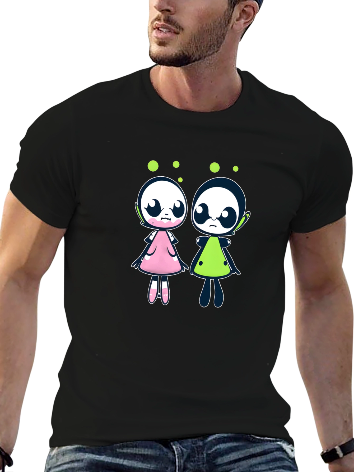 Black Cute Cartoon Alien Character Black T-Shirt view 6