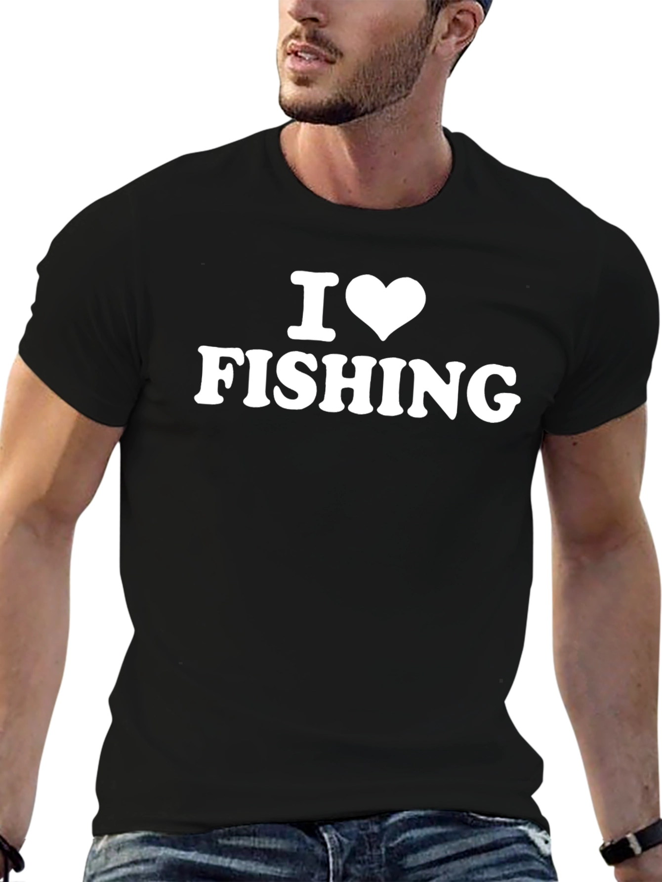 Black I Heart Fishing T-Shirt - Black Crew Neck view 6