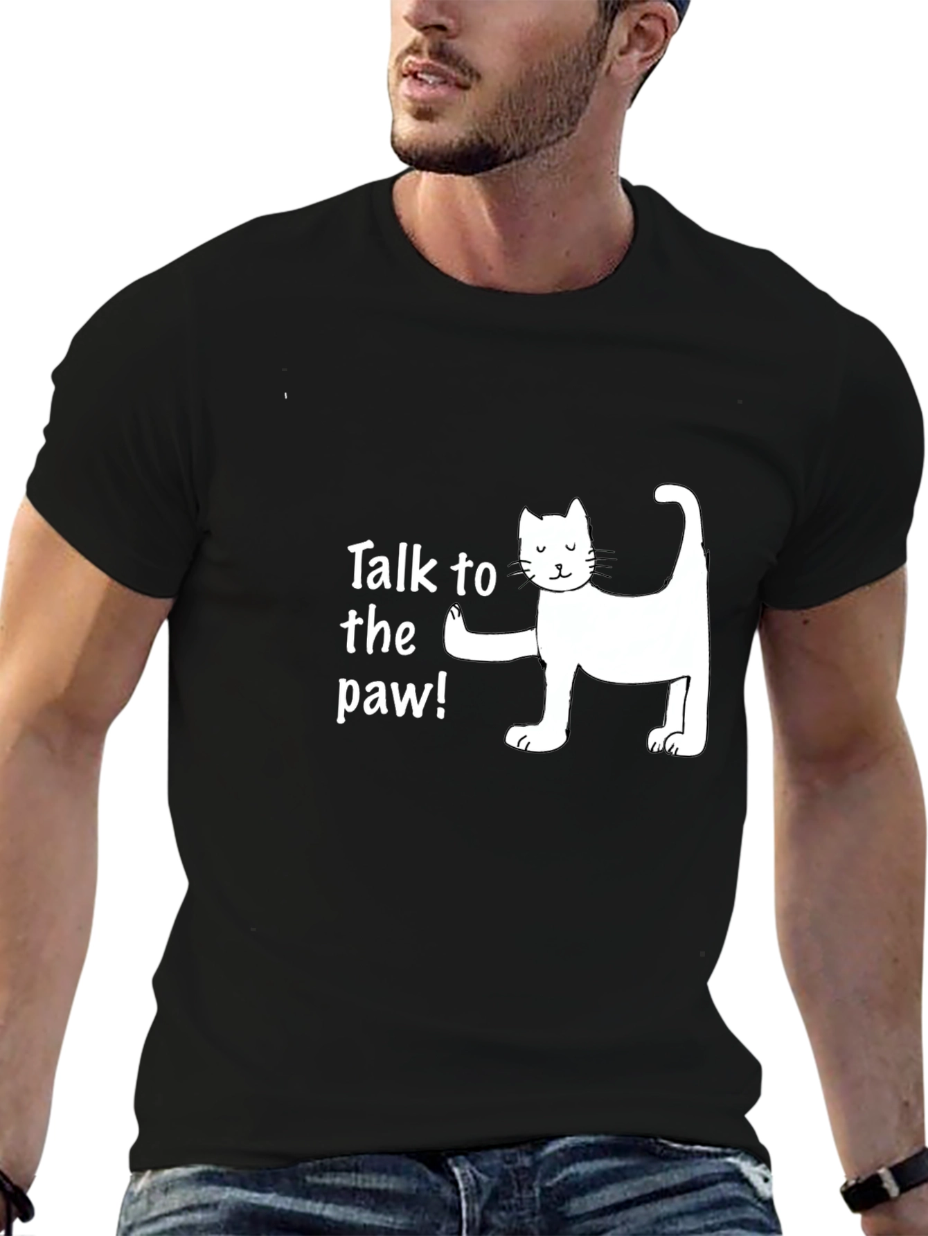 Black Talk to the Paw Funny Cat T-Shirt view 6