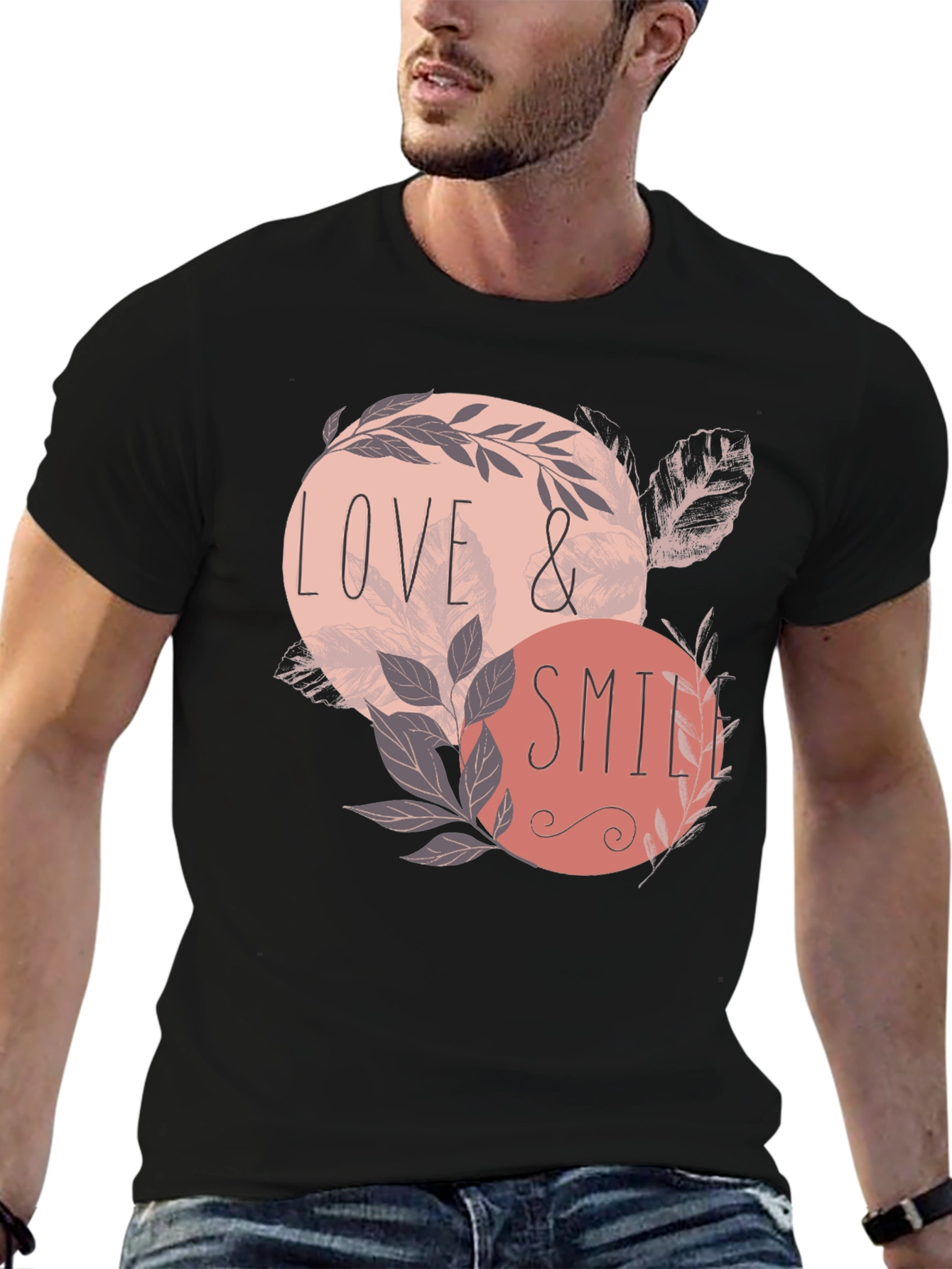 Black Love & Smile Graphic Tee - Men's Black T-Shirt view 6