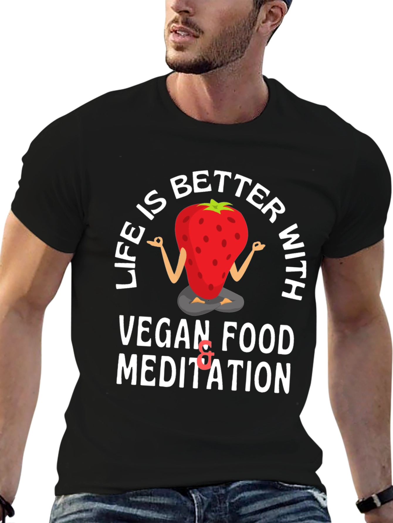 Black Vegan Meditation T-Shirt - Life is Better With... view 6