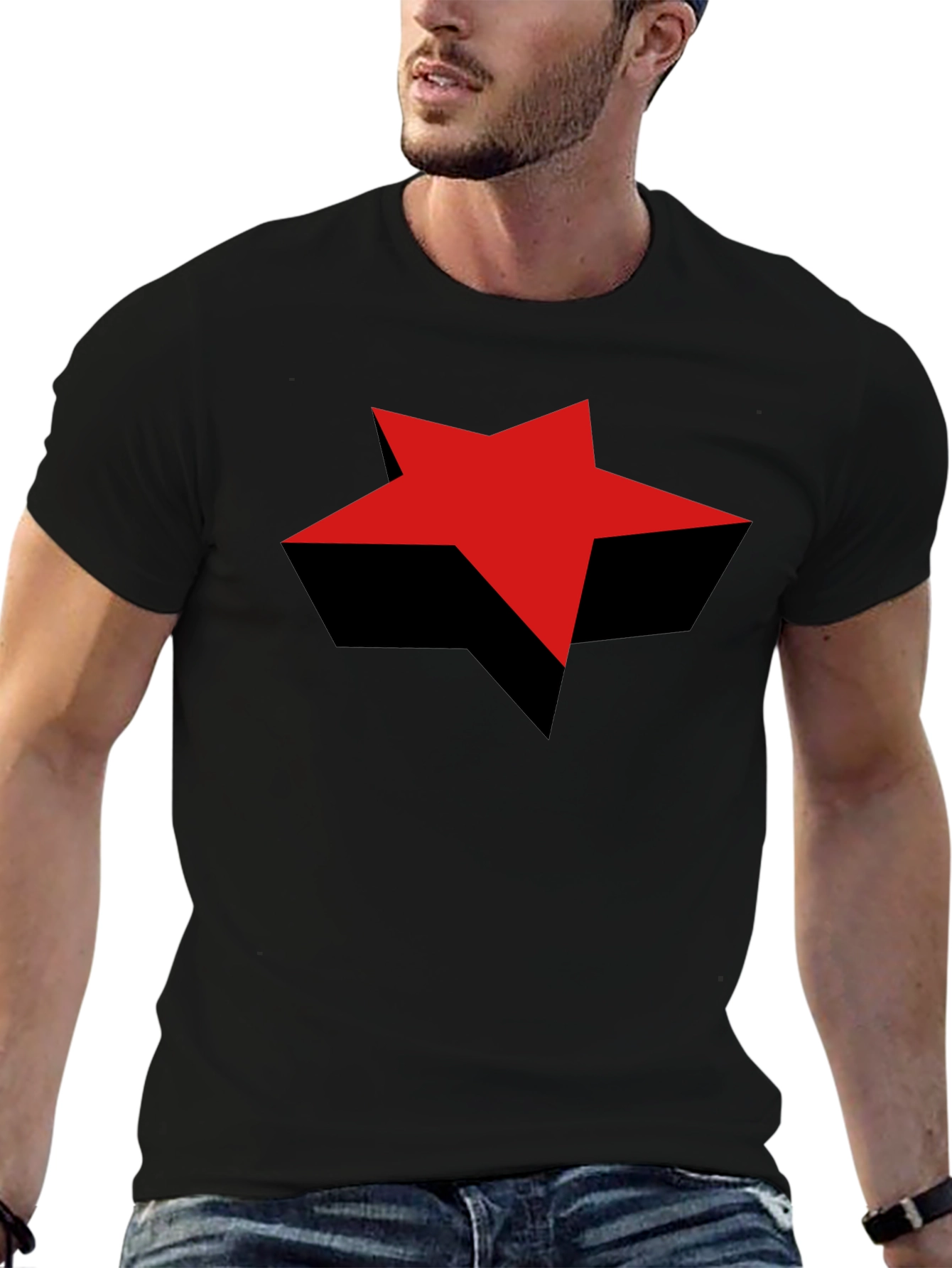 Black Red Star Graphic Black T-Shirt - Bold Style view 6