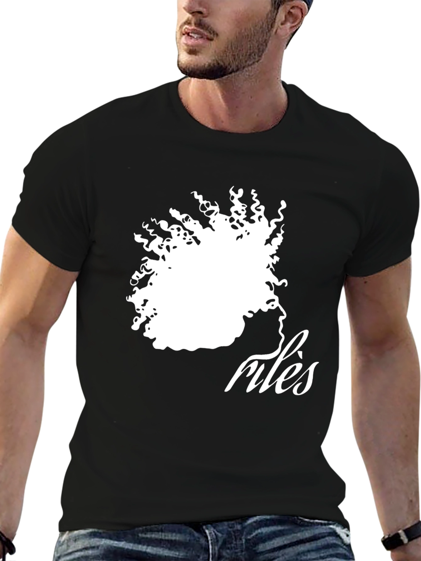 Black Stylish Black T-Shirt with Artistic Hair Silhouette Design view 6