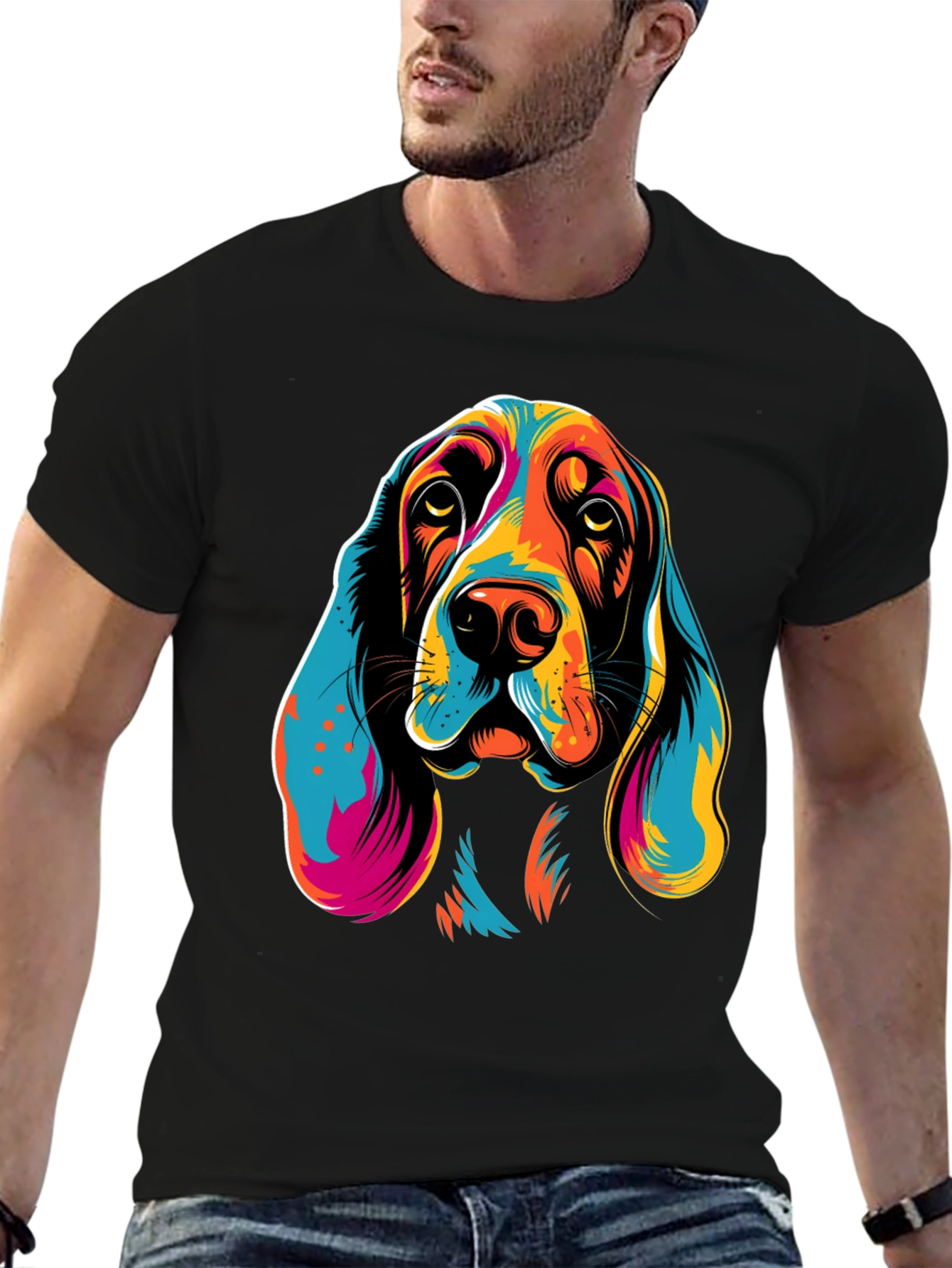 Black Vibrant Dog Graphic T-Shirt view 6