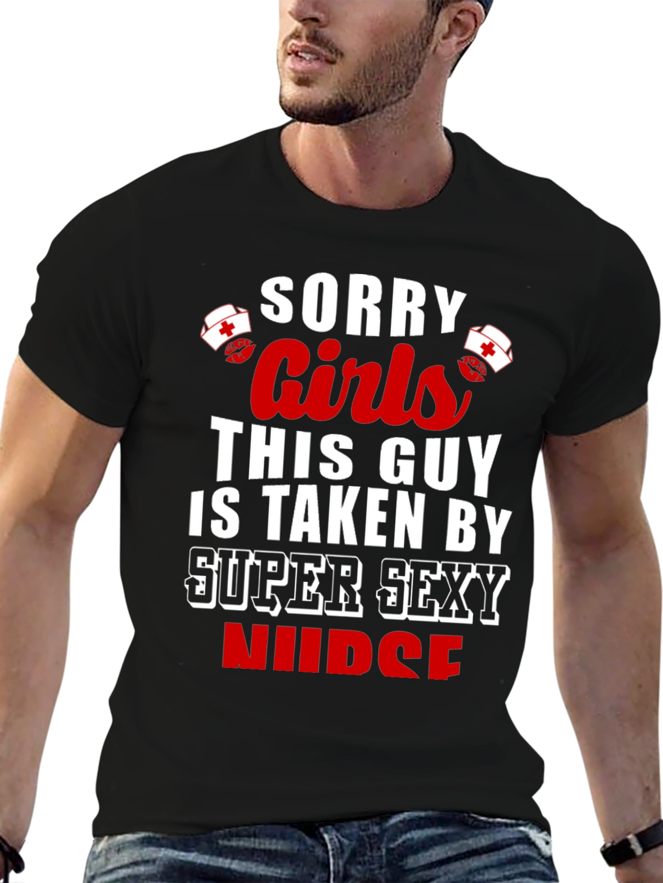 Black Sorry Girls Super Sexy Nurse T-Shirt view 6