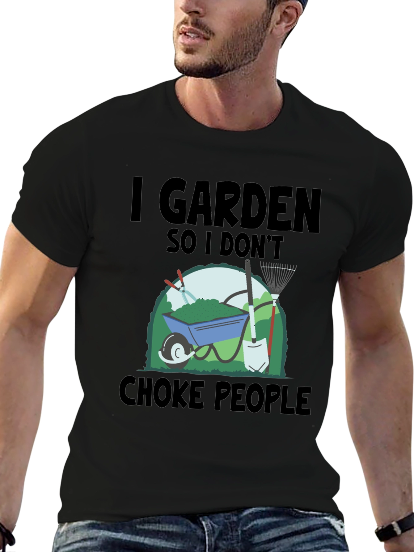 Black I Garden So I Don't Choke People T-Shirt view 6
