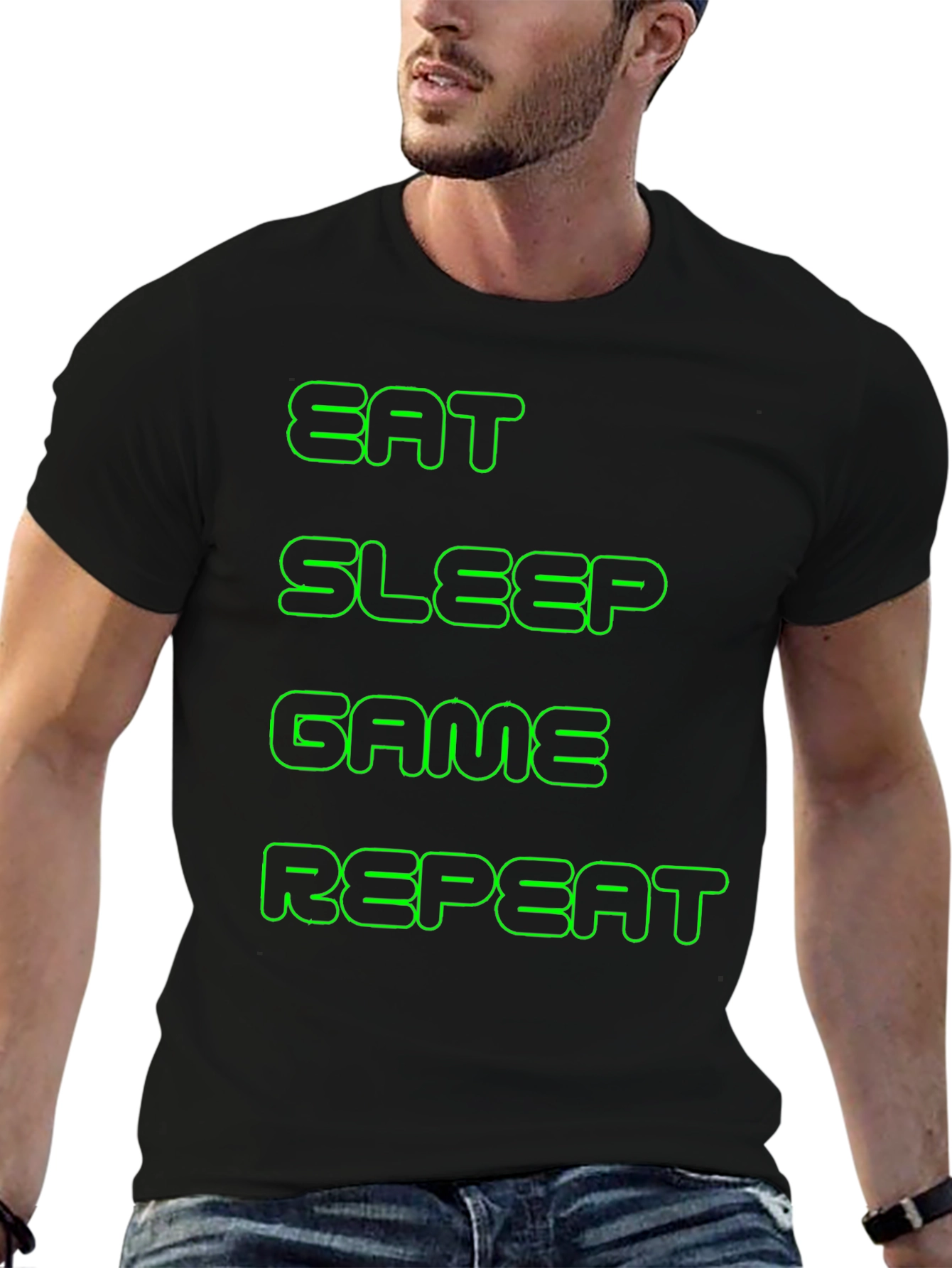 Black Eat Sleep Game Repeat Black T-Shirt view 6