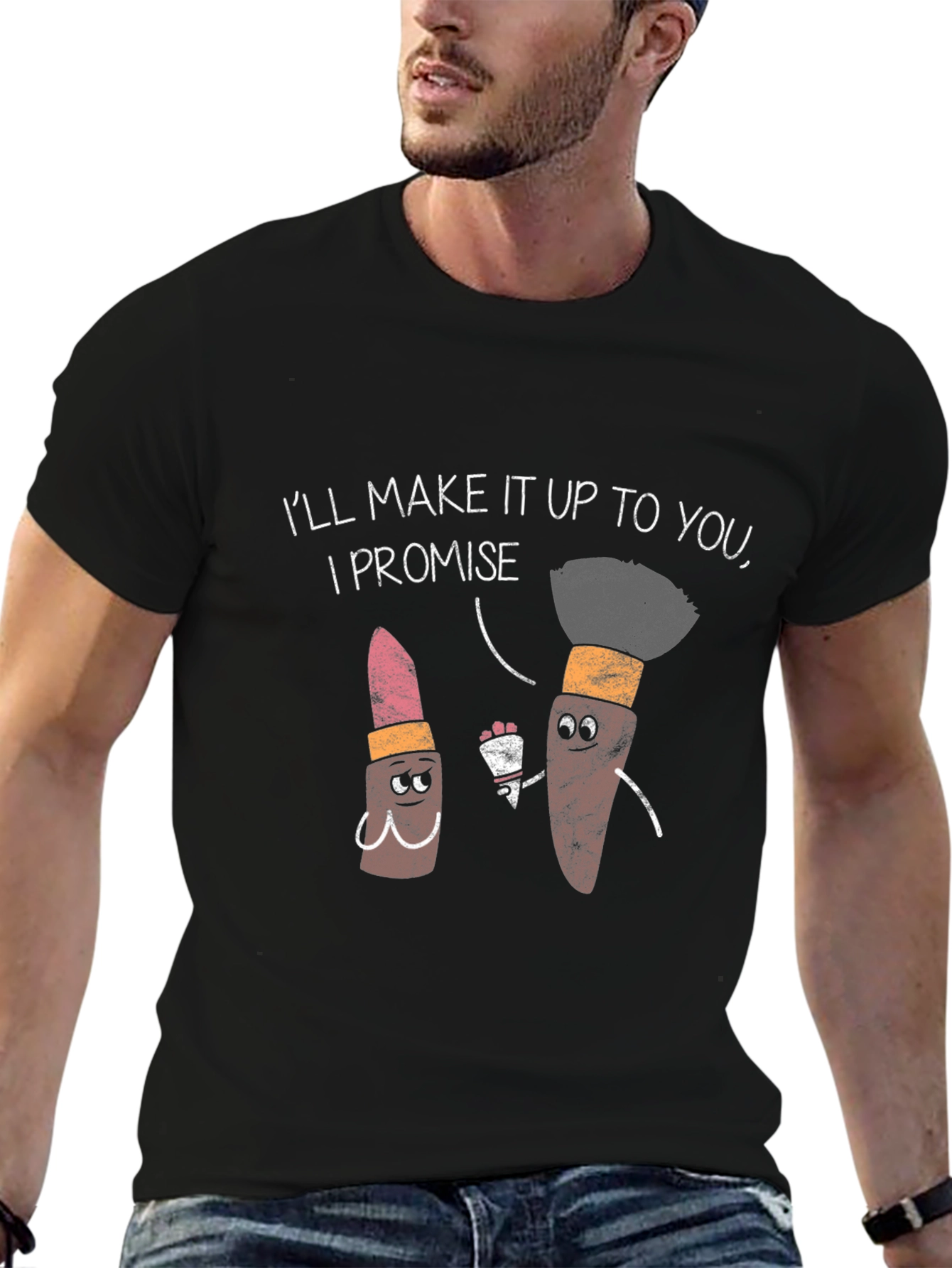 Black Makeup Pun T-Shirt - "I'll Make It Up To You" view 6