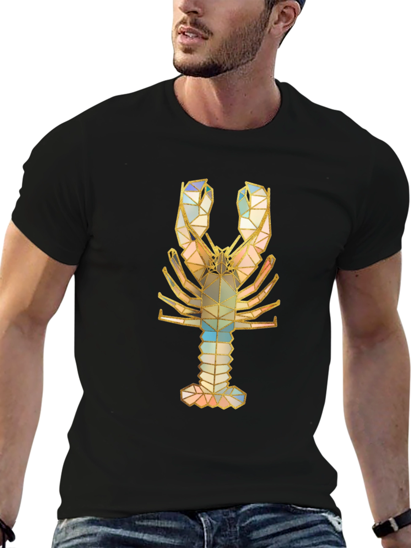 Black Geometric Lobster Graphic Tee view 6