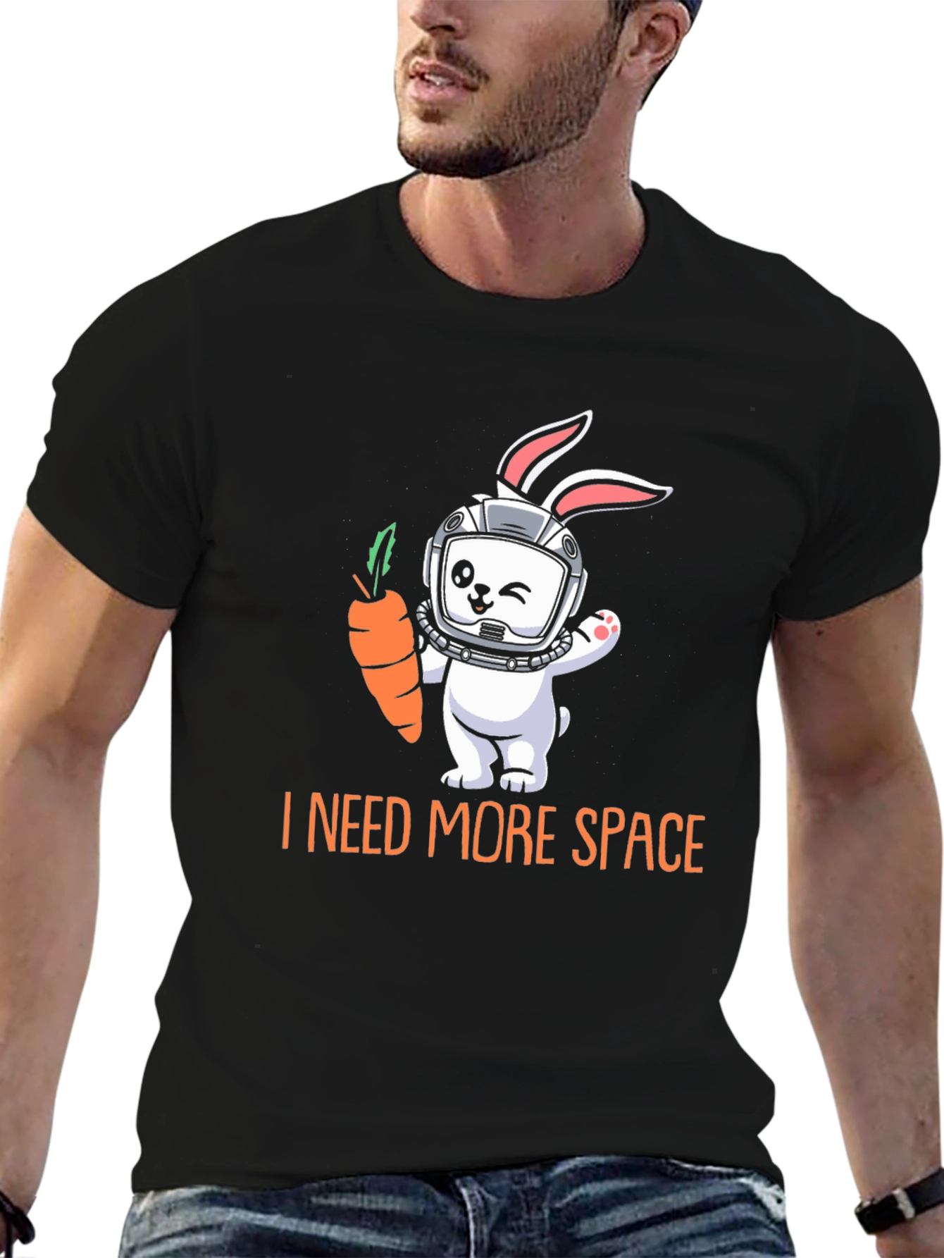 Black I Need More Space Rabbit Astronaut T-Shirt view 6