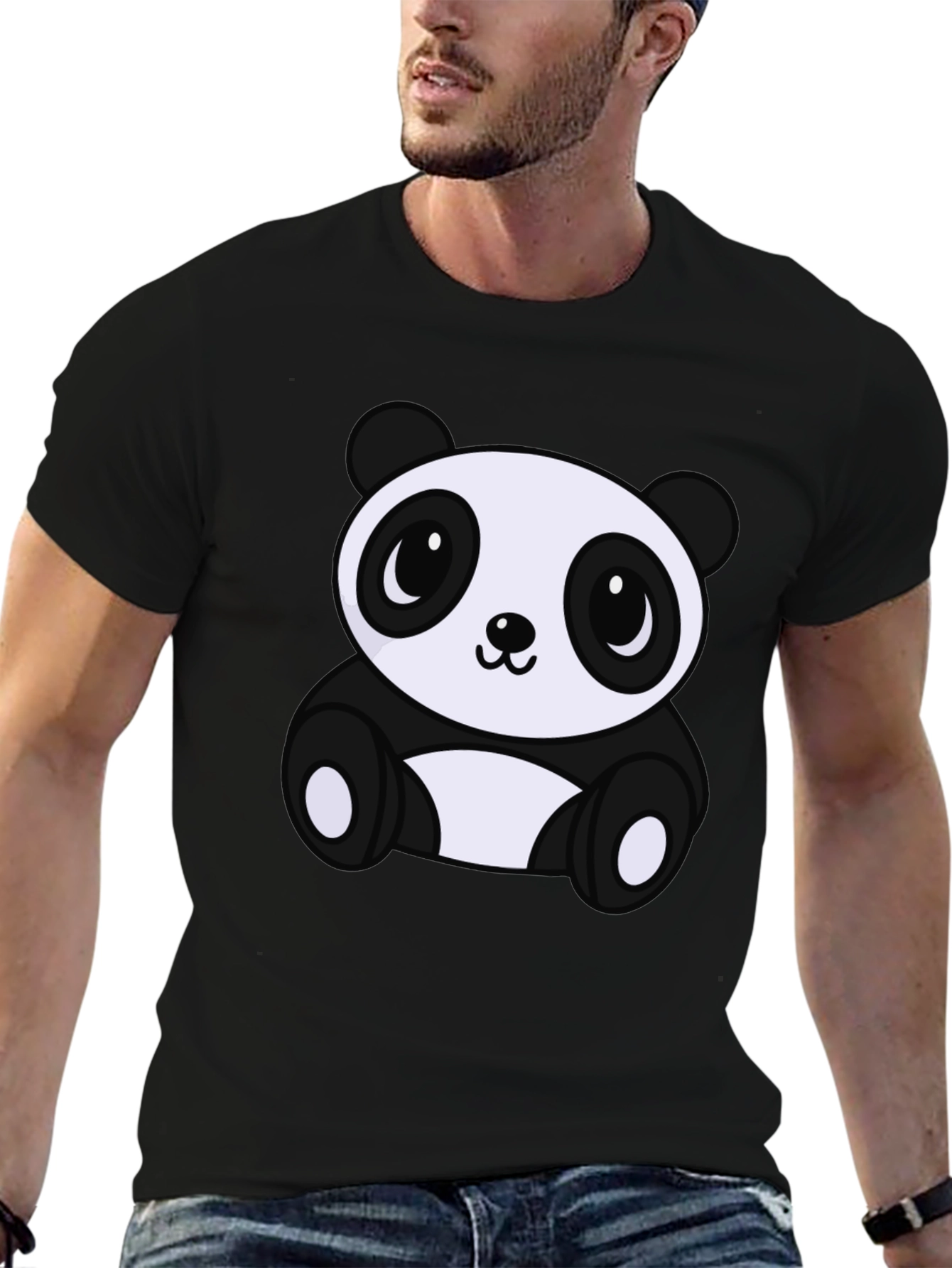 Black Cute Panda Bear Graphic Tee - Soft Black T-Shirt view 6
