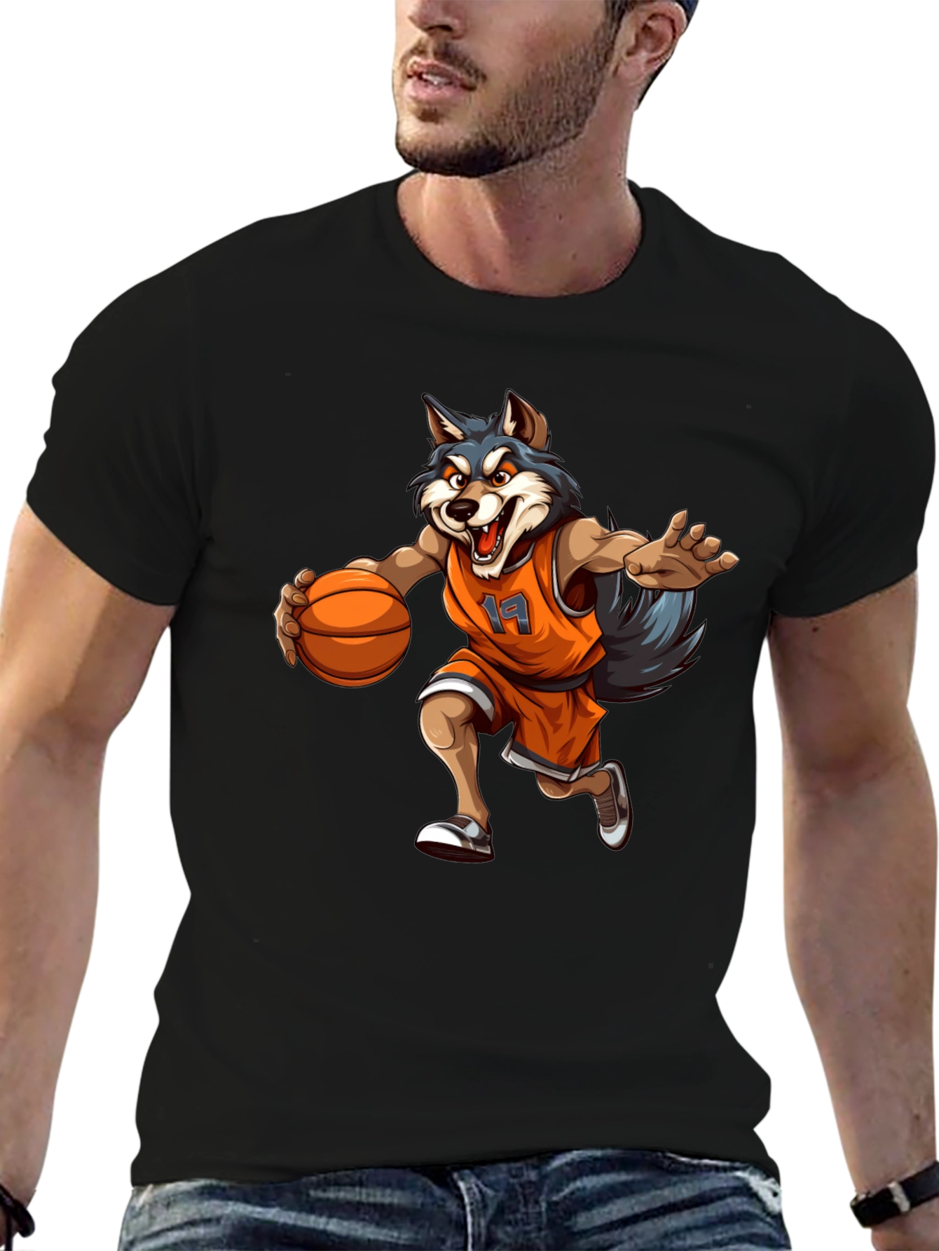 Black Wolf Basketball Player Graphic Tee - Black view 6