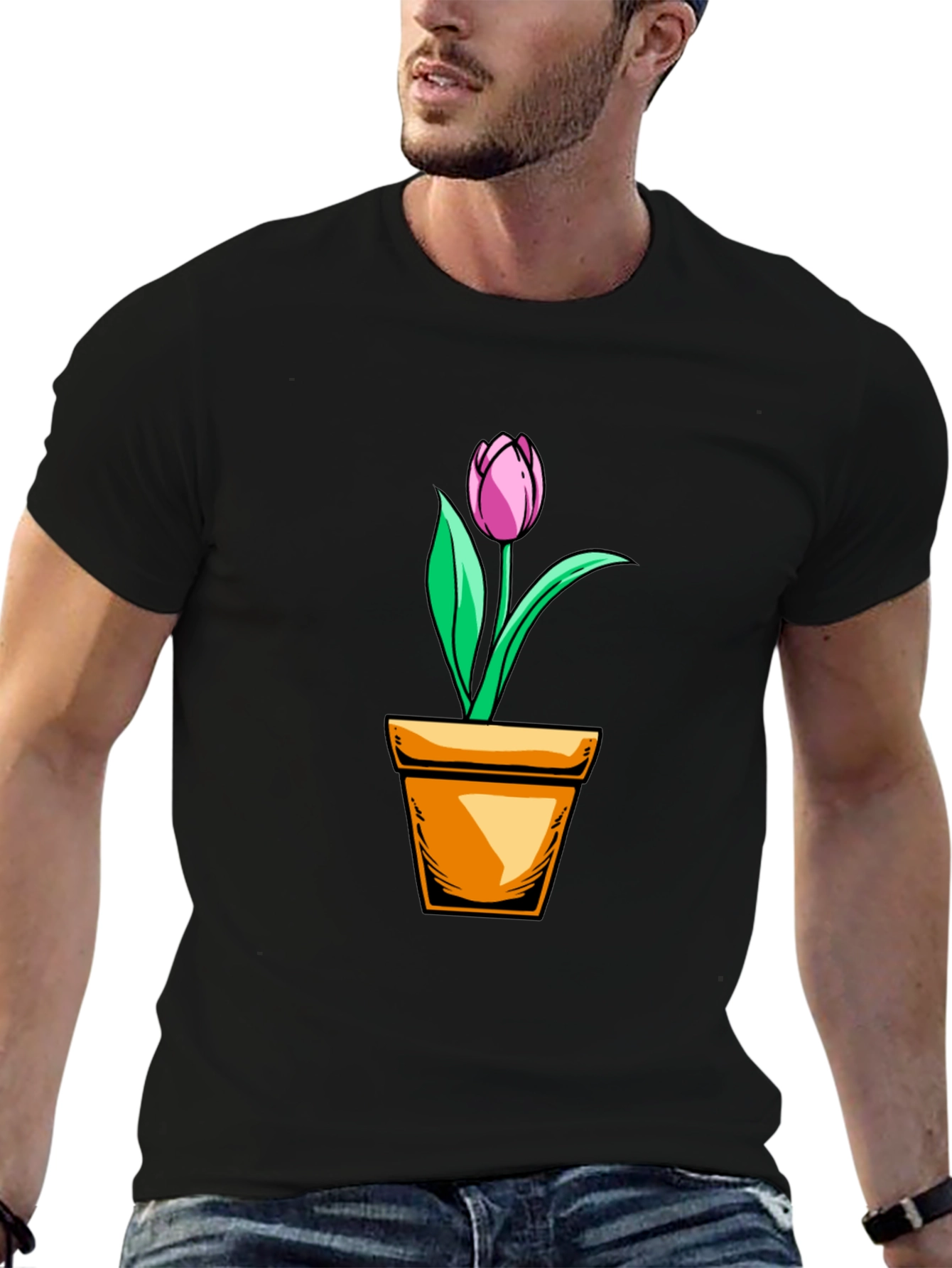 Black Tulip in Pot Graphic T-Shirt - Black view 6