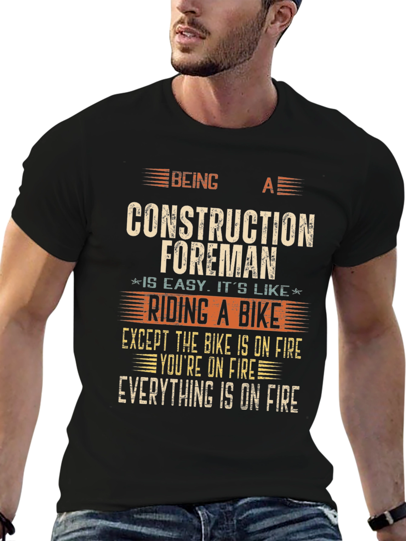 Black Construction Foreman Funny T-Shirt view 6