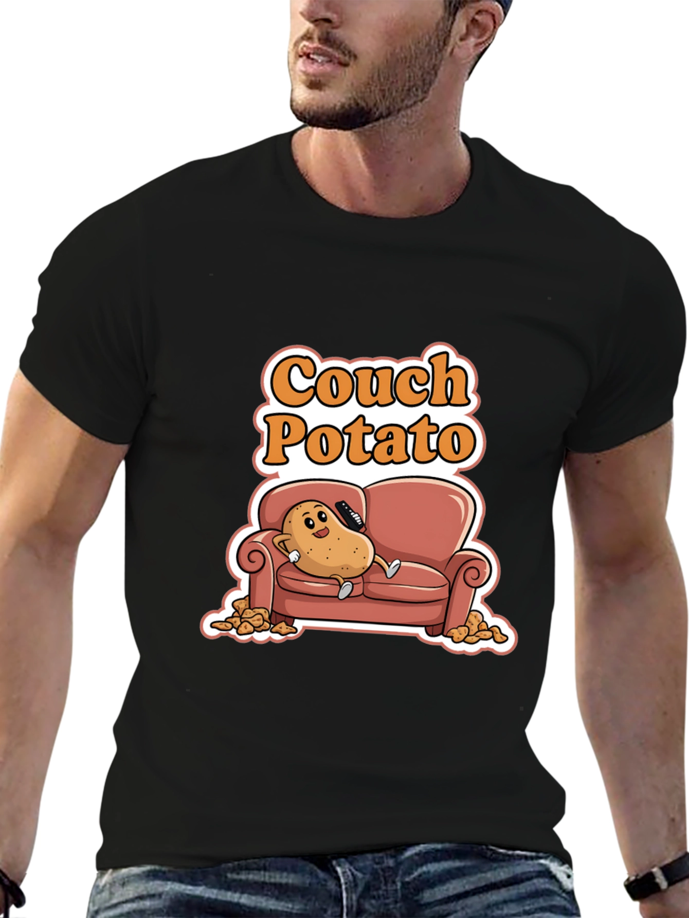 Black Couch Potato Black Graphic Tee - Funny Cartoon Potato Shirt view 6