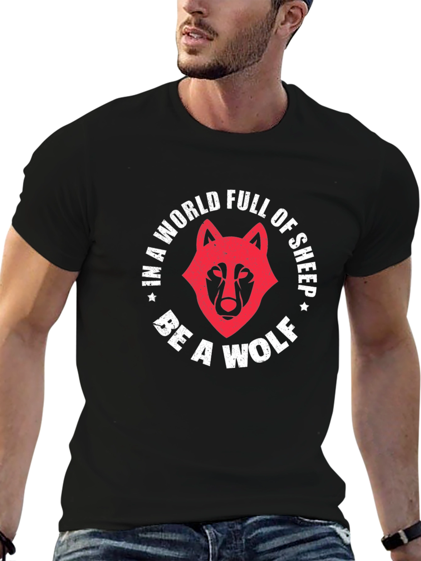 Black Be A Wolf Graphic Tee - Stand Out From The Crowd view 6