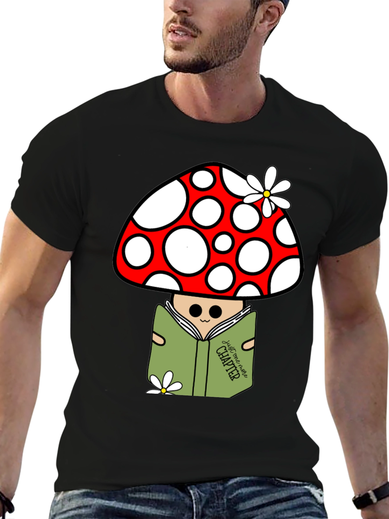 Black Mushroom Reader Graphic T-Shirt - Just One More Chapter view 6