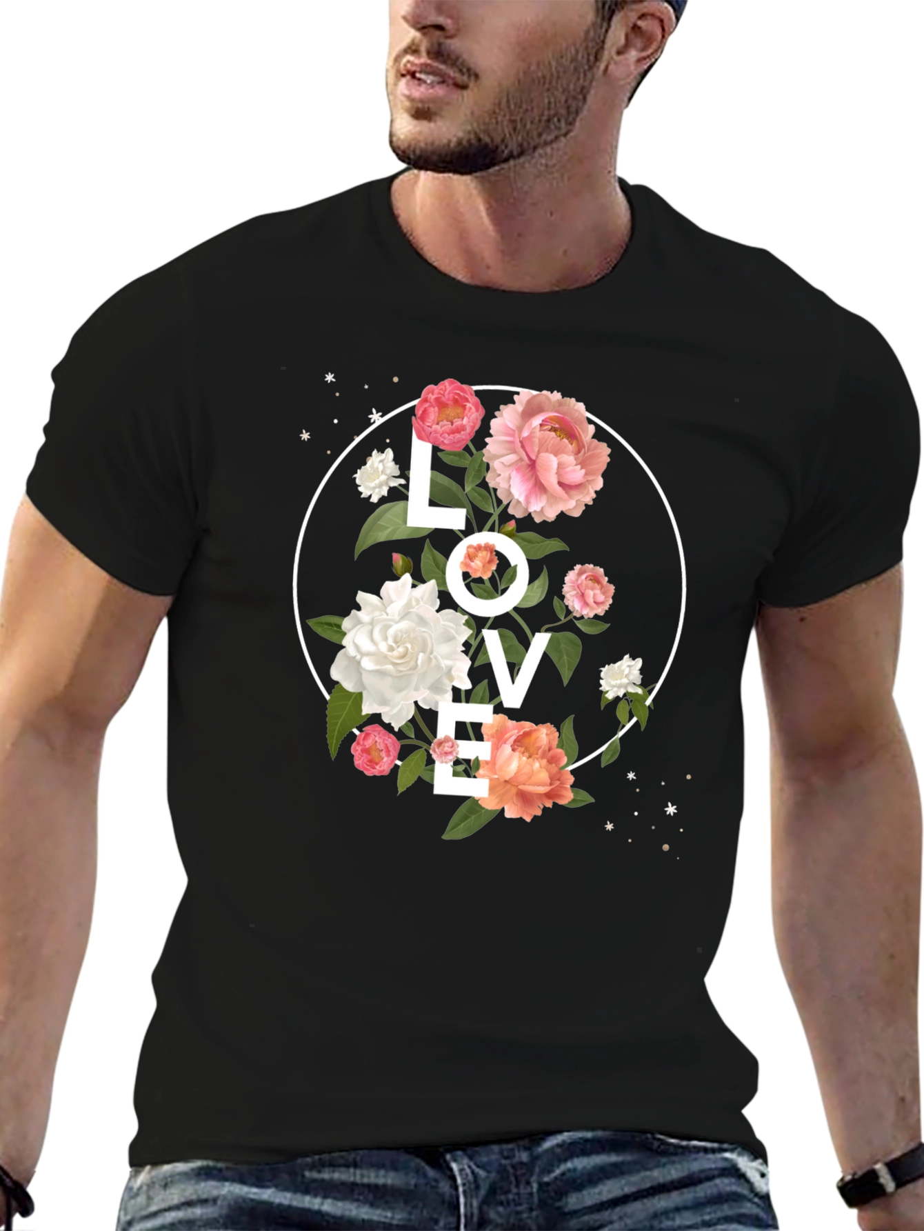Black Floral LOVE Graphic Tee - Stylish Black T-Shirt view 6