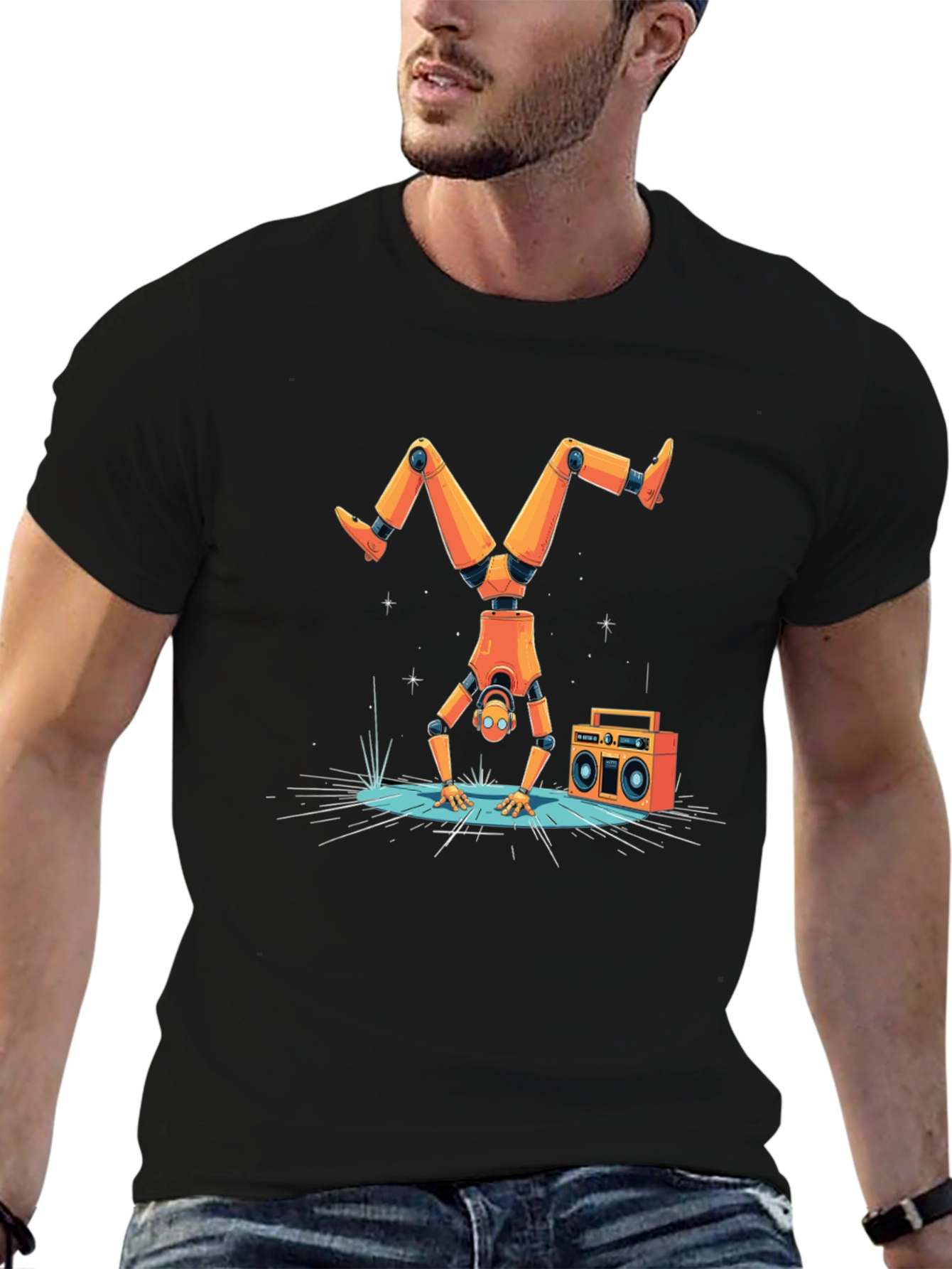 Black Robot Handstand T-Shirt view 6